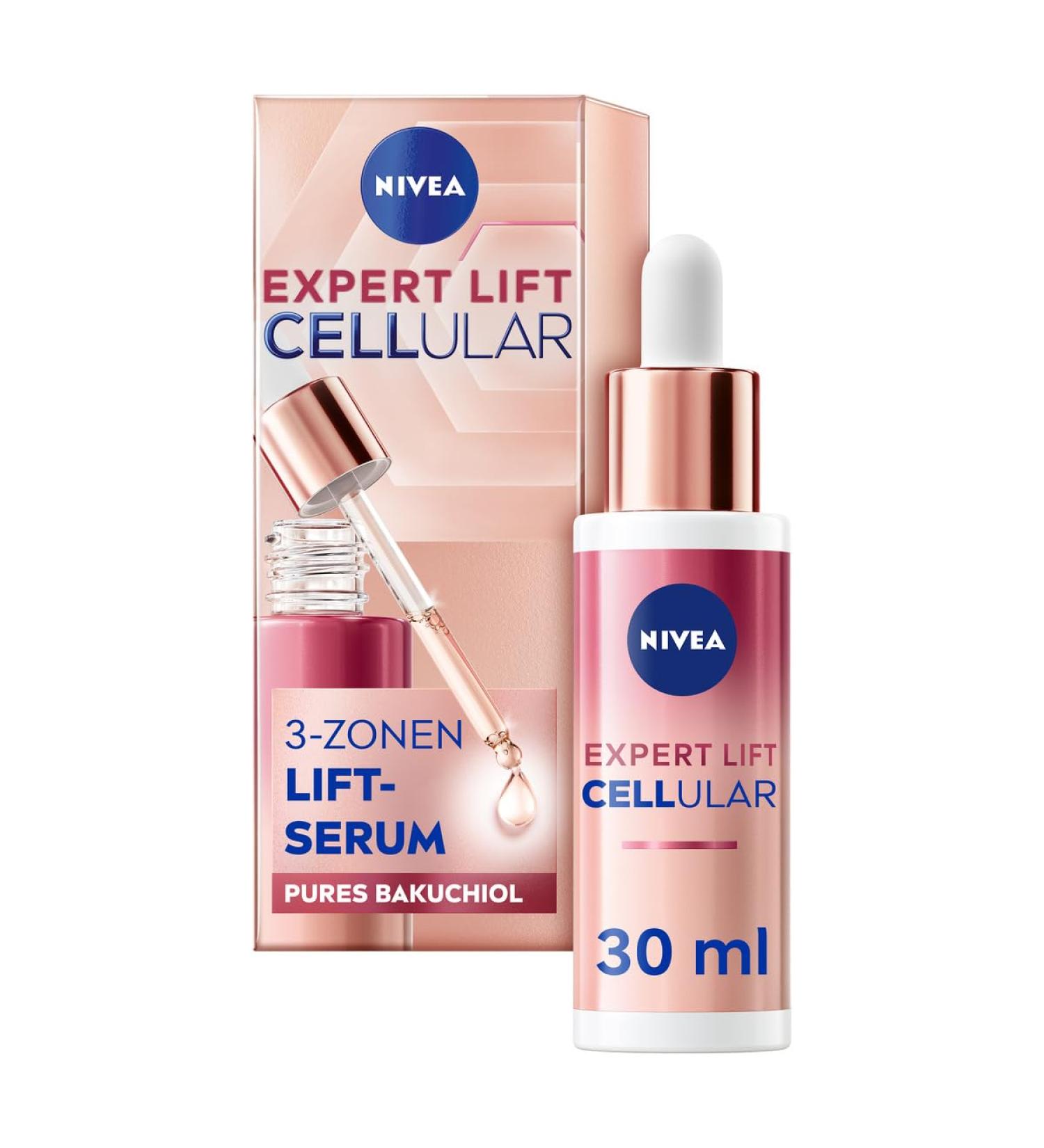 NIVEA Light Anti-Aging Serum for a Lifting Effect on Face Neck and D collet Firming Facial Serum with Bakuchiol Cellular Expert Lift 3 Zones (30 ml)