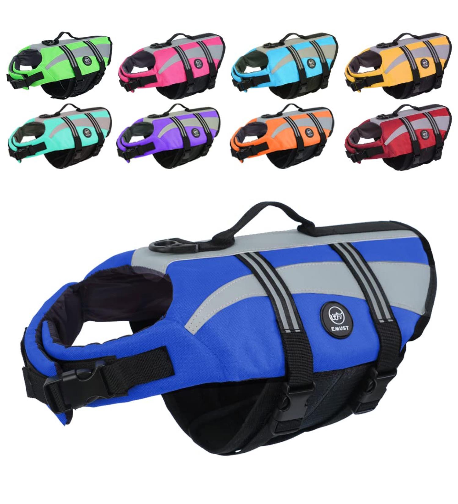 Emust Dog Swimming Vest - Reflective Lifeguard Vest for Small Dogs with Rescue Handle | Safe Swimming & Boating - PO Blue - Buy Online on GoSupps.com
