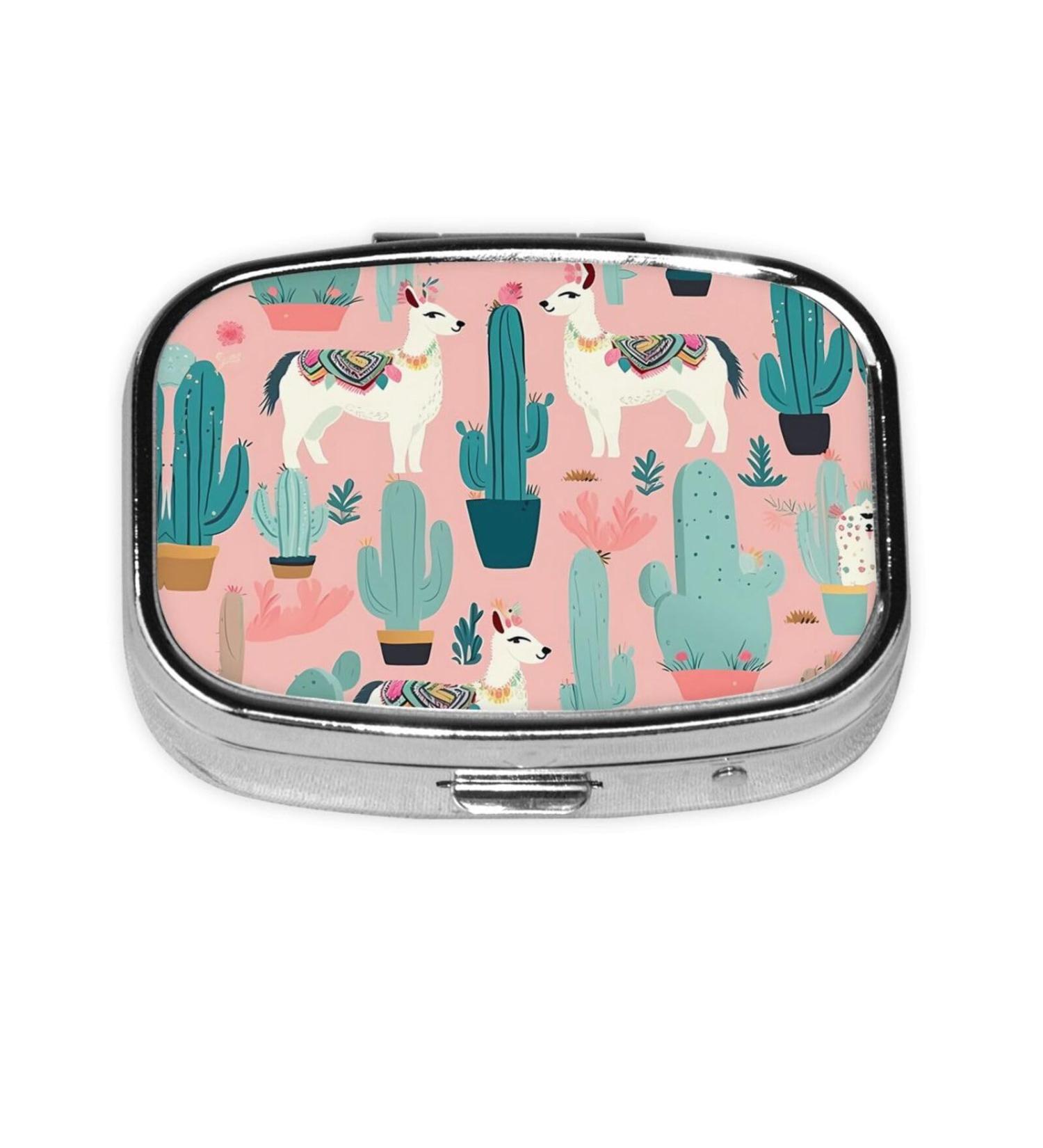 Llama Cactus 2 Compartment Small Pill Case | Cute Travel Pill Organizer & Purse Size Pill Box - Perfect for Gifts - Buy Online on GoSupps.com