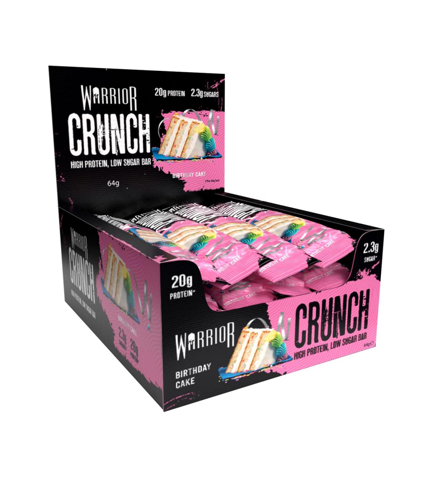 Warrior CRUNCH Birthday Cake High Protein Bars - 20g Protein - 12 Pack x 64g - Buy Online on GoSupps.com