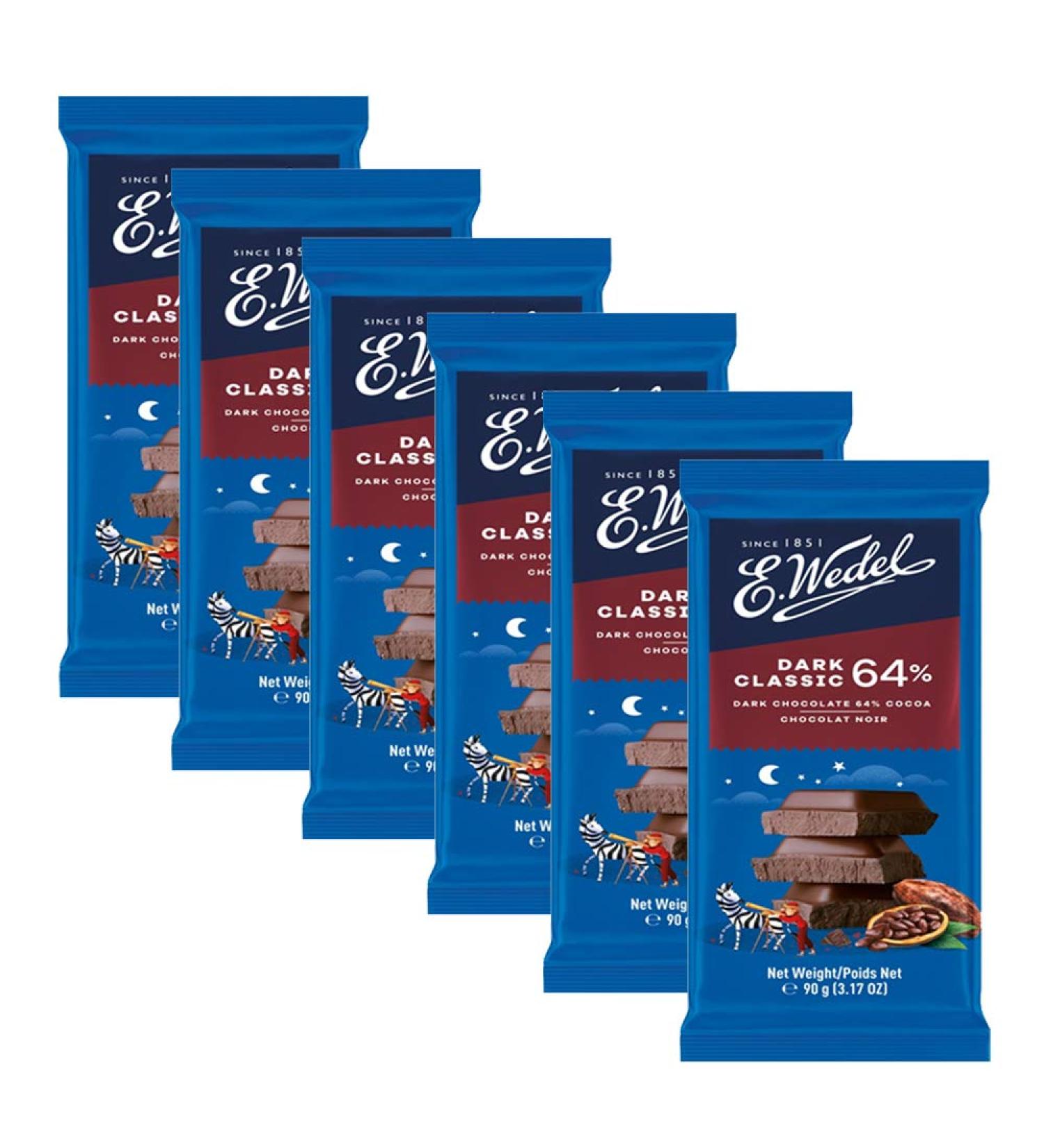 Dark Chocolate 64% 100g Wedel (Pack of 6)