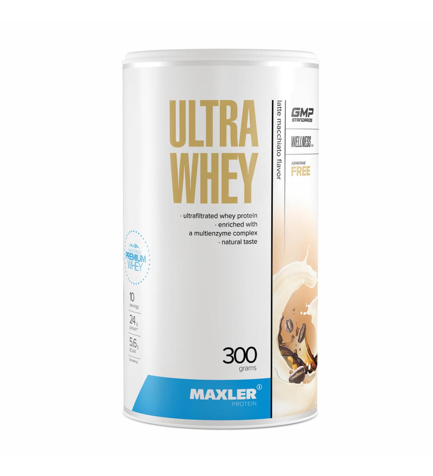 Maxler Ultra Whey Protein - 24g Protein per Serving - Pure Whey Protein Powder with BCAA - Latte Macchiato Flavor - 300g - International Shipping Available - Buy Online on GoSupps.com