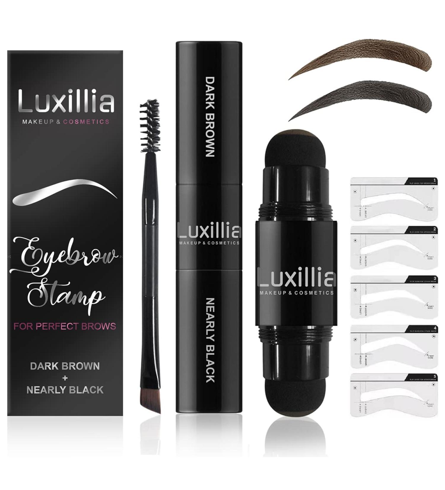 Luxillia Eyebrow Stamp Stencil Kit - Dual-Color, Waterproof & Sweatproof, Dark Brown + Nearly Black - Perfect Instant Brows, Adjustable for All Shapes, Reusable & Easy To Use - Buy Online on GoSupps.com
