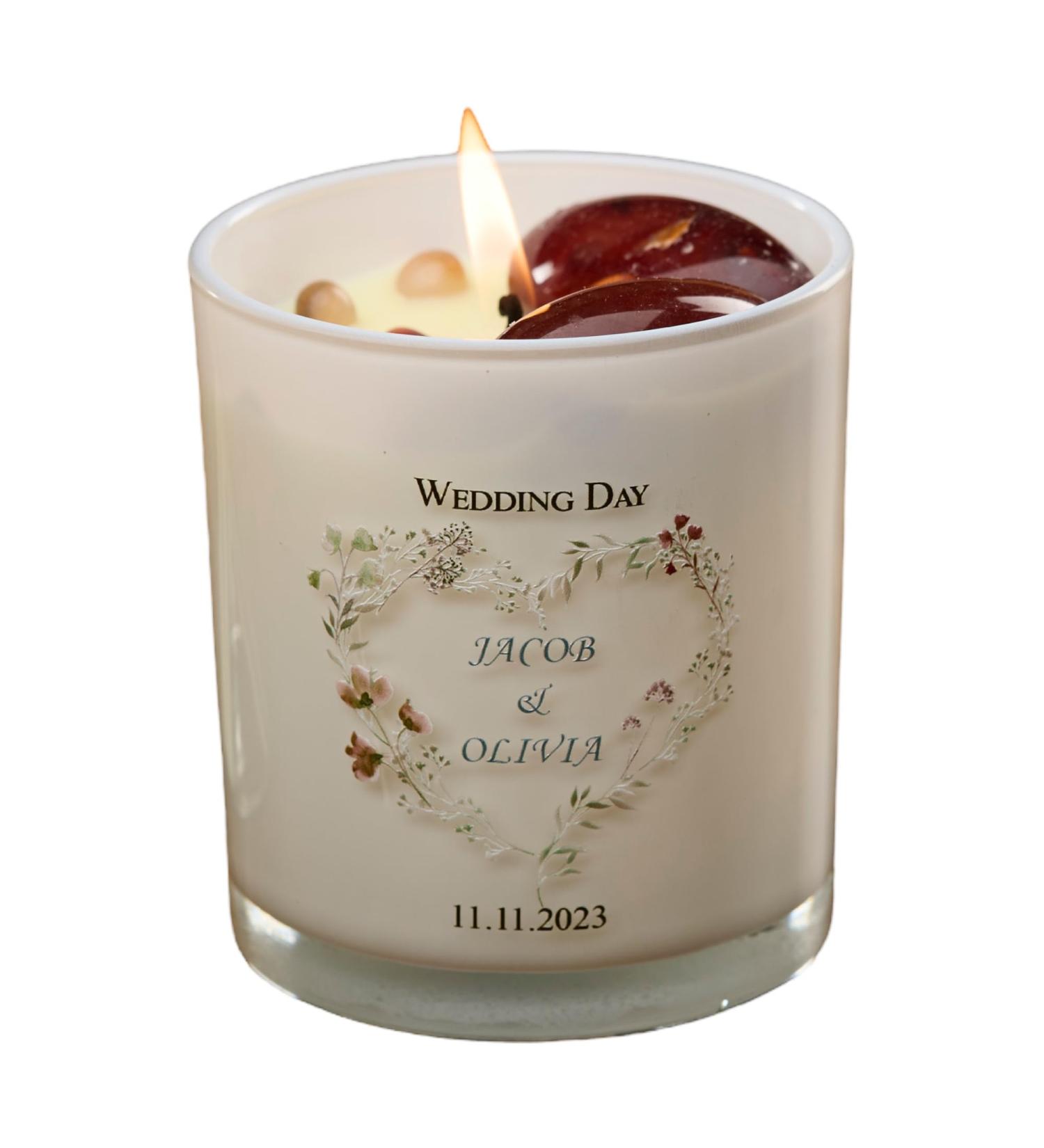 Personalised Wedding Day Candle Gift with Watercolour Floral Heart (Sea Breeze) - Buy Online on GoSupps.com