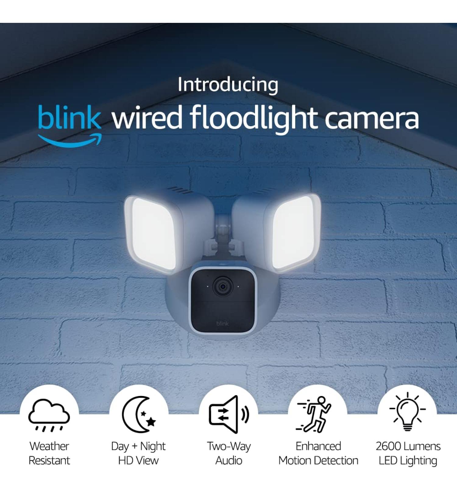 Blink Wired Floodlight Camera  Smart security camera  2600 lumens  HD live view  enhanced motion detection  built-in siren  Works with Alexa  1 camera (White) - Buy Online on GoSupps.com