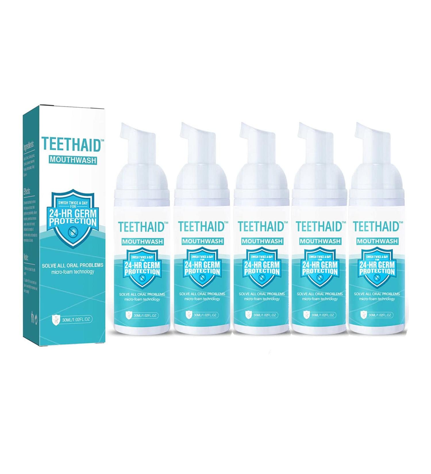 Teethaid Mouthwash & Whitening Foam - 30ml Natural Peppermint Teeth Whitening Toothpaste (5 Pack) for Ultimate Oral Care - Buy Online on GoSupps.com