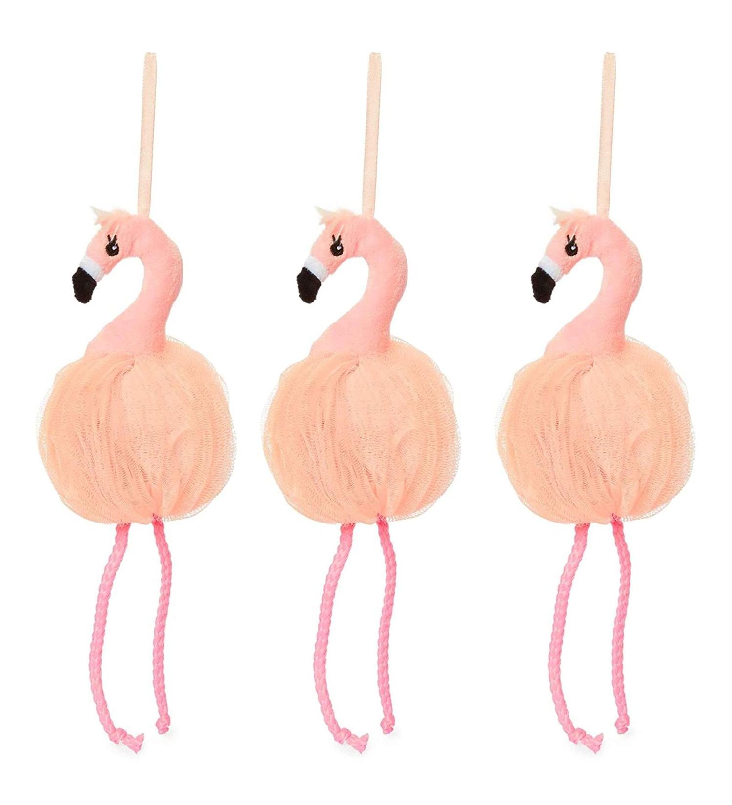 Pink Flamingo Loofah Bath Sponge Body Scrubber - 3 Pack (3.5 x 11.5 Inches) - Buy Online on GoSupps.com