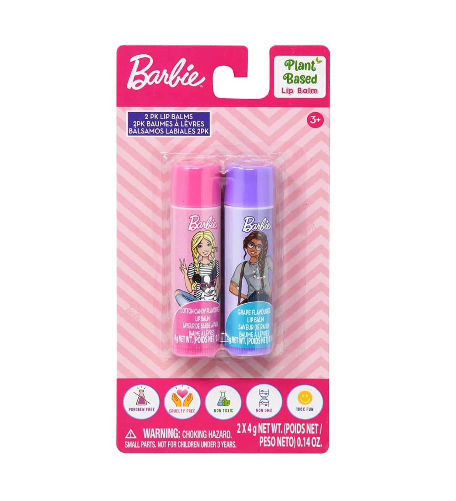 Barbie 2 Lip Balm with Flavors Include Blue Blueberry and Pink Cotton Candy - Lip Balm on Card - 2 Shimmery Lip Balms
