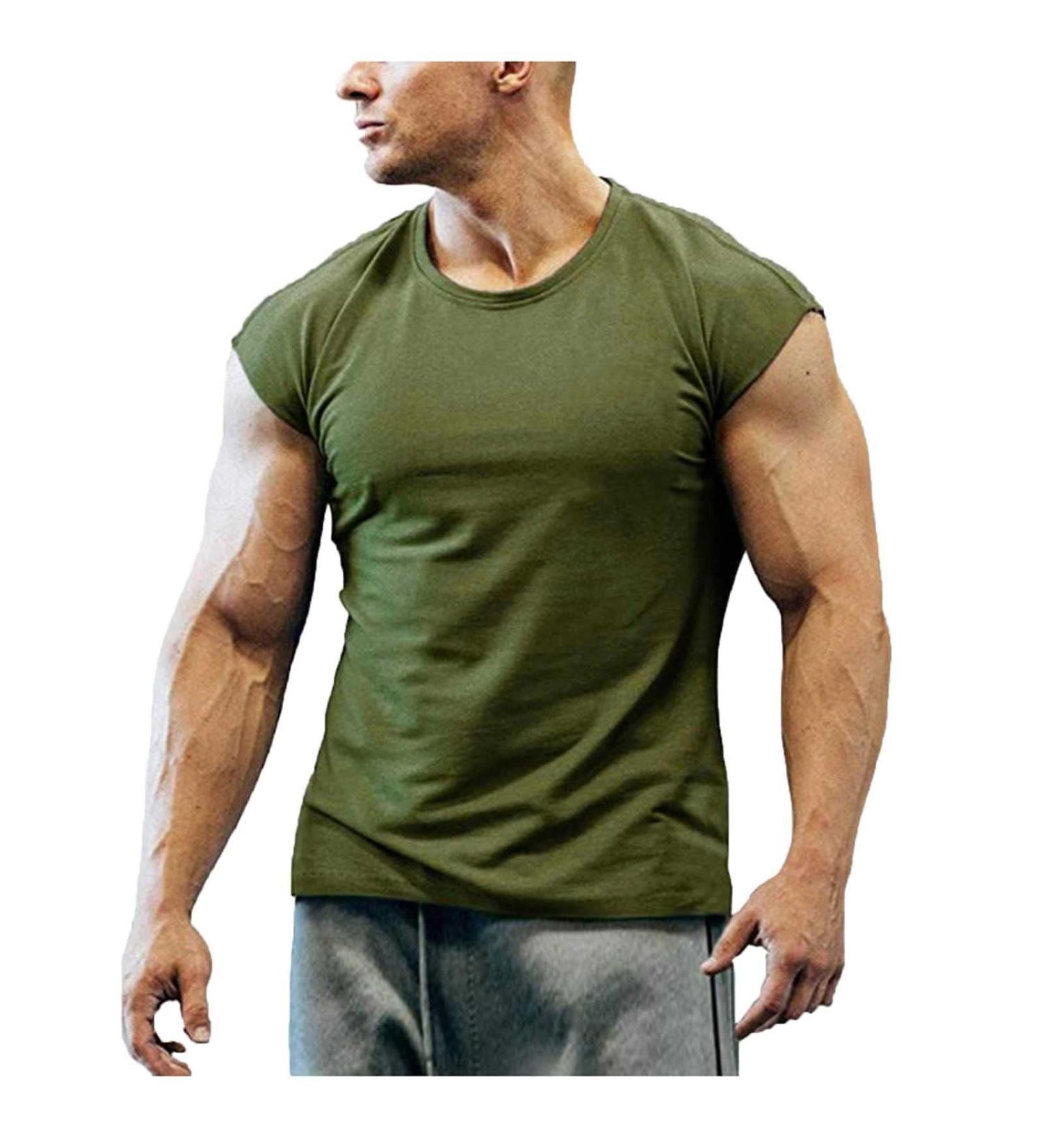 Men's Army Green Workout Sleeveless Shirt | Quick Dry Muscle Tee for Gym & Basketball | XX-Large - Buy Online on GoSupps.com