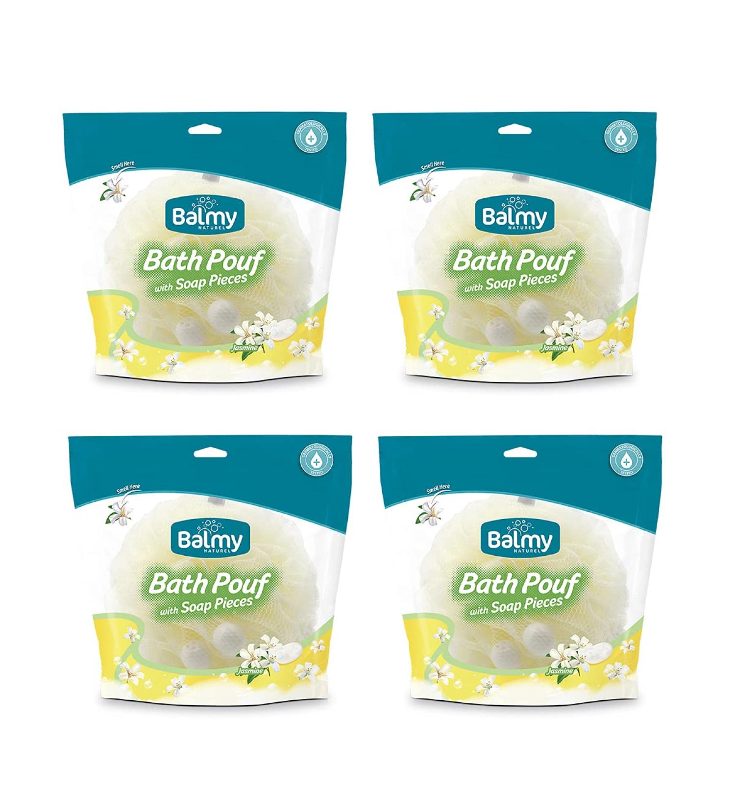 4 Pack Shower Puffs With Soap Pieces - Jasmine - Premium Quality Loofah Exfoliating - Buy Online on GoSupps.com