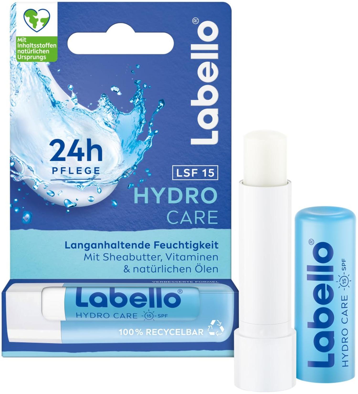 Labello Hydro Care Lip Balm SPF 15 - Moisturizing Mineral Oil-Free Shea Butter & Natural Oils for 24h Hydration (5.5 ml) - Buy Online on GoSupps.com