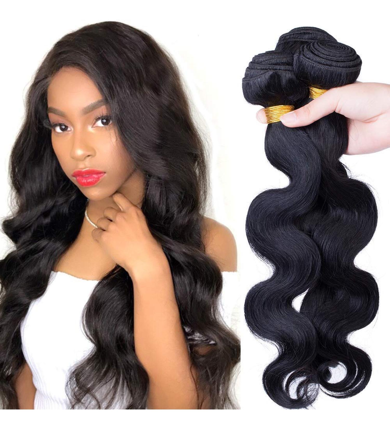 Buy Brazilian Human Hair 3 Bundles Body Wave Weave - 100% Unprocessed Virgin Extensions (12 14 16) - Natural Black Hair for Stunning Styles - Buy Online on GoSupps.com