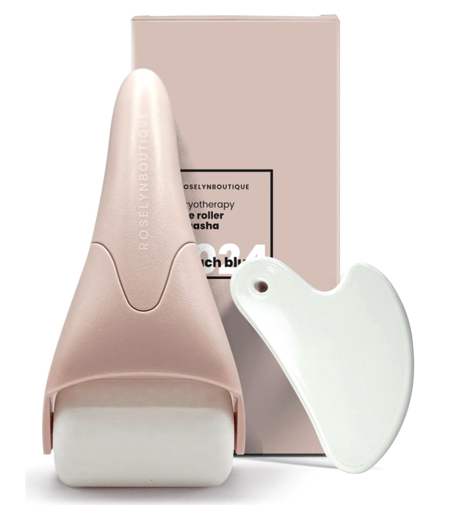 ROSELYNBOUTIQUE Ice Roller for Face Wrinkles Fine Lines Puffiness Stick Massager Facial Skin Care Tools Self Care Gifts for Men Women (White Beige)