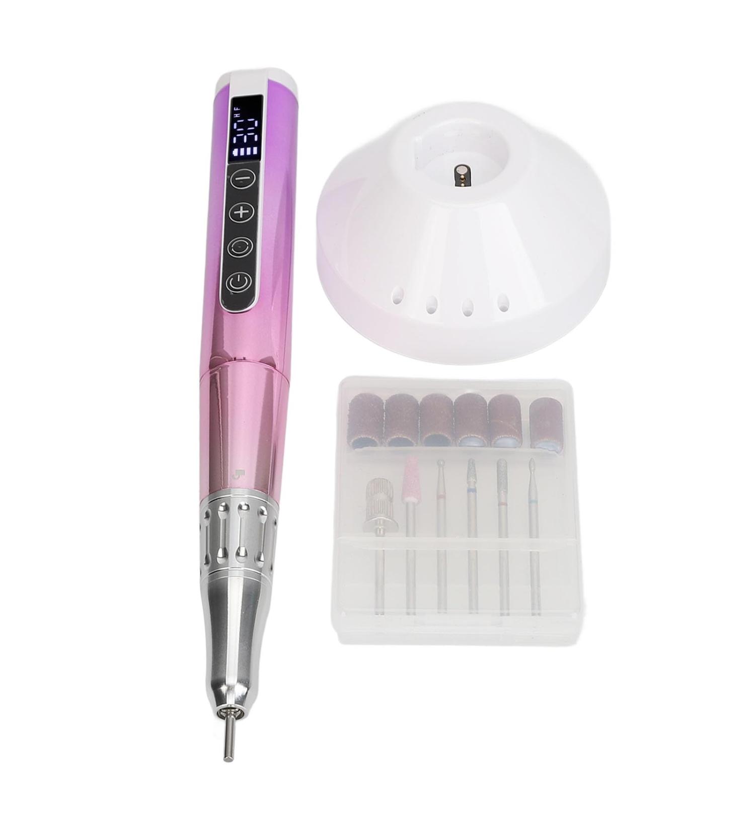 Electric Nail Drill Pen 800mAh 30000RPM Electric Nail Grinder with 6 Sanding Bands Charging Base for Salon - Buy Online on GoSupps.com