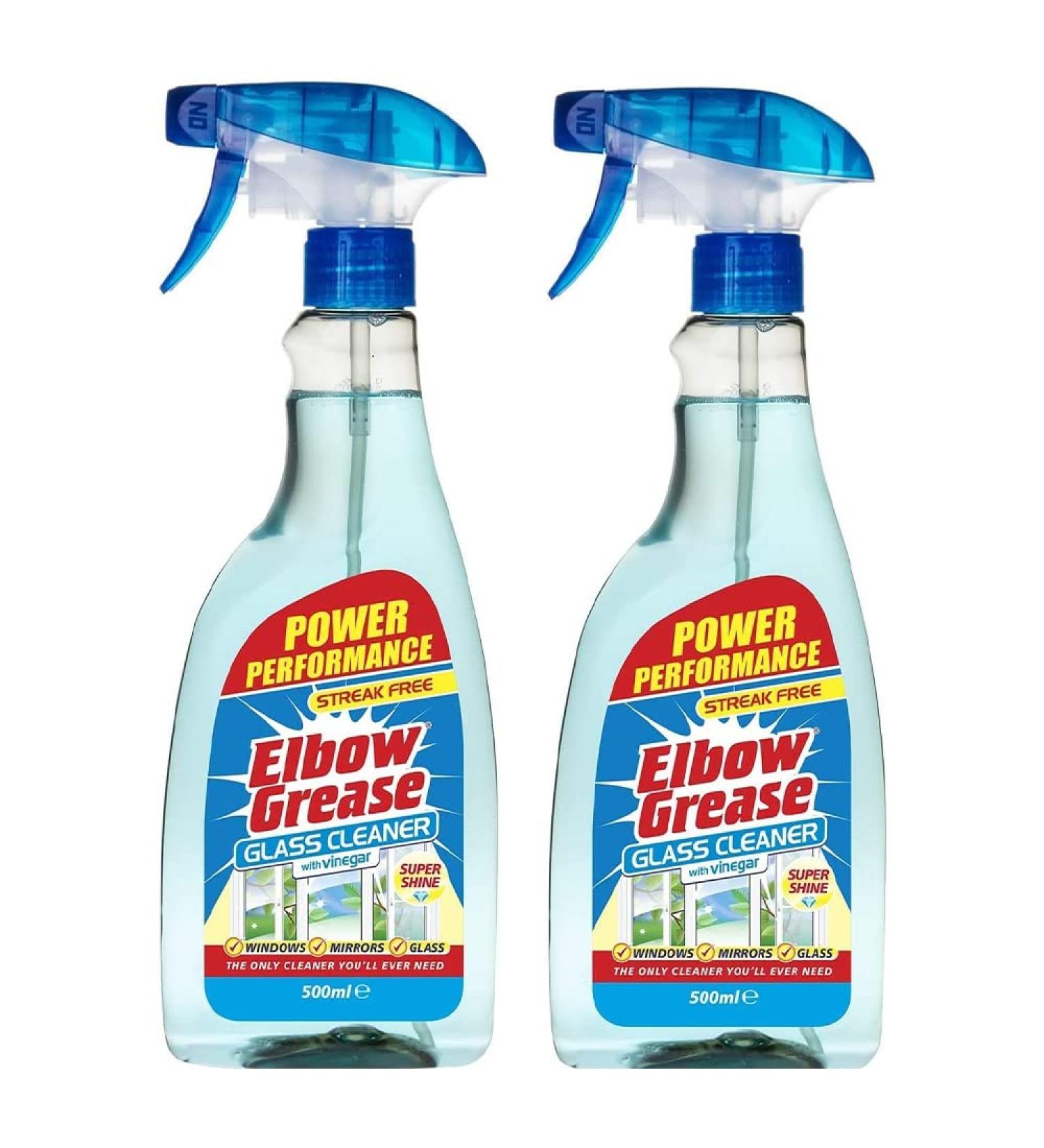 Pack of 2 Elbow Grease Glass Cleaner with Vinegar for Windows and Mirrors - 500 ml - Power Performance Streak Free Window Cleaning Equipment - Buy Online on GoSupps.com