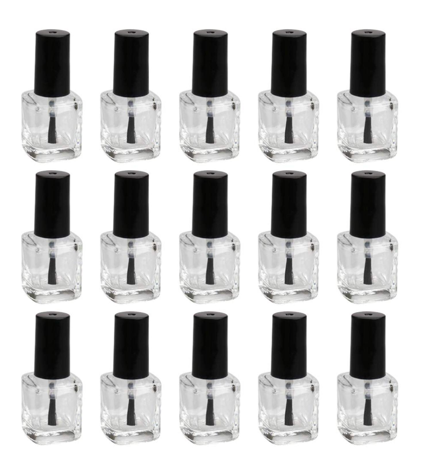 10Pcs 15ml Clear Refillable Nail Polish Bottles - Empty Cosmetic Holders with Brush for Nail Art - Black & White - Buy Online on GoSupps.com