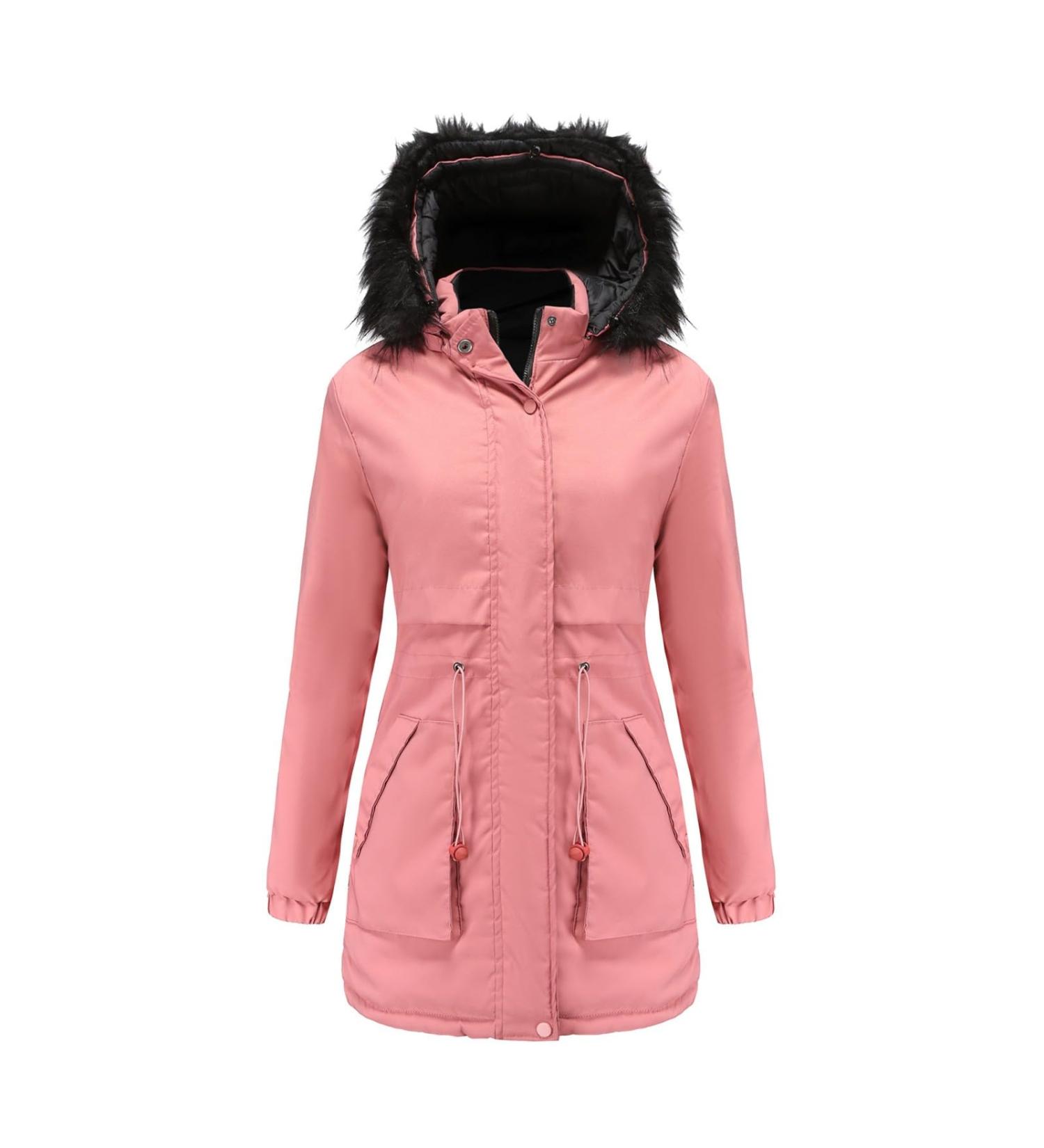 Shop Hehiy Women's Winter Quilted Coat - Warm Hooded Long Jacket in Elegant Beige & Pink Sizes Up to 3XL - Buy Online on GoSupps.com