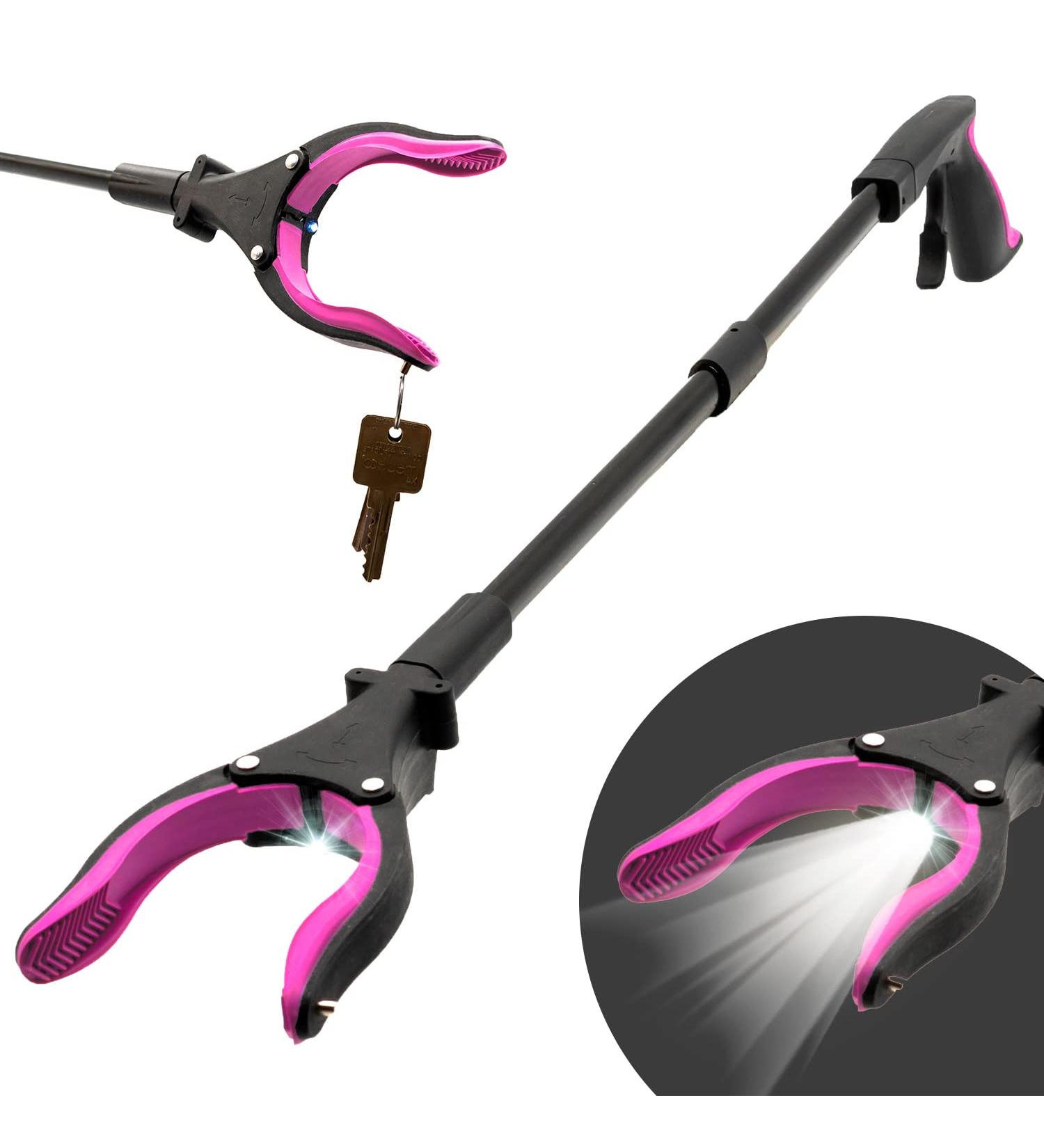 Luxet 32 Inch Pink Grabber Reacher Tool with LED Light and Magnetic Tip - Lightweight Aluminum Foldable Pick Up Stick for Elderly - Buy Online on GoSupps.com
