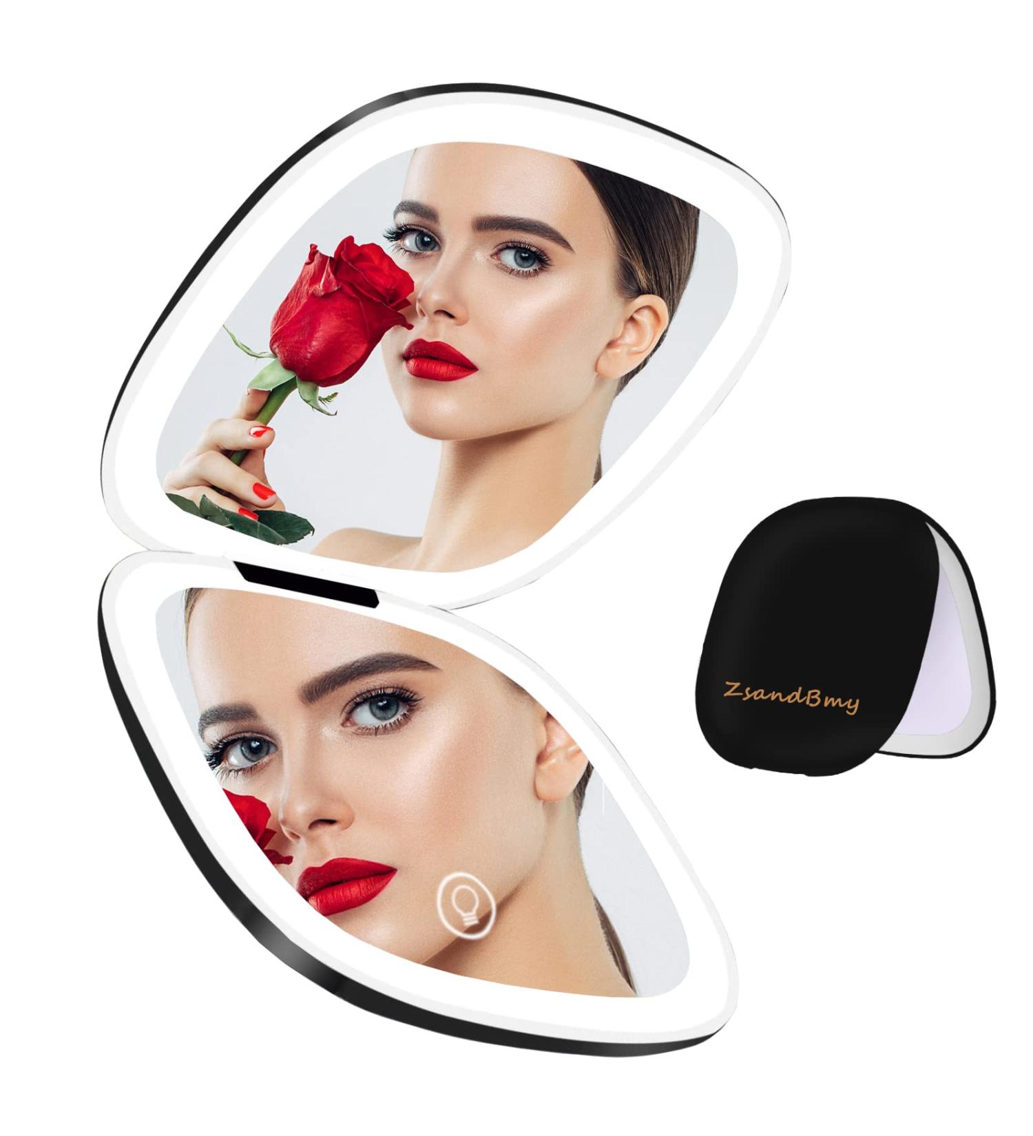 ZsandB Compact Mirror: Lighted Travel Makeup Mirror 1X/10X Magnification, Dual-Side Dimmable, USB Rechargeable - Portable 3.5'' Pocket Mirror in Black - Buy Online on GoSupps.com