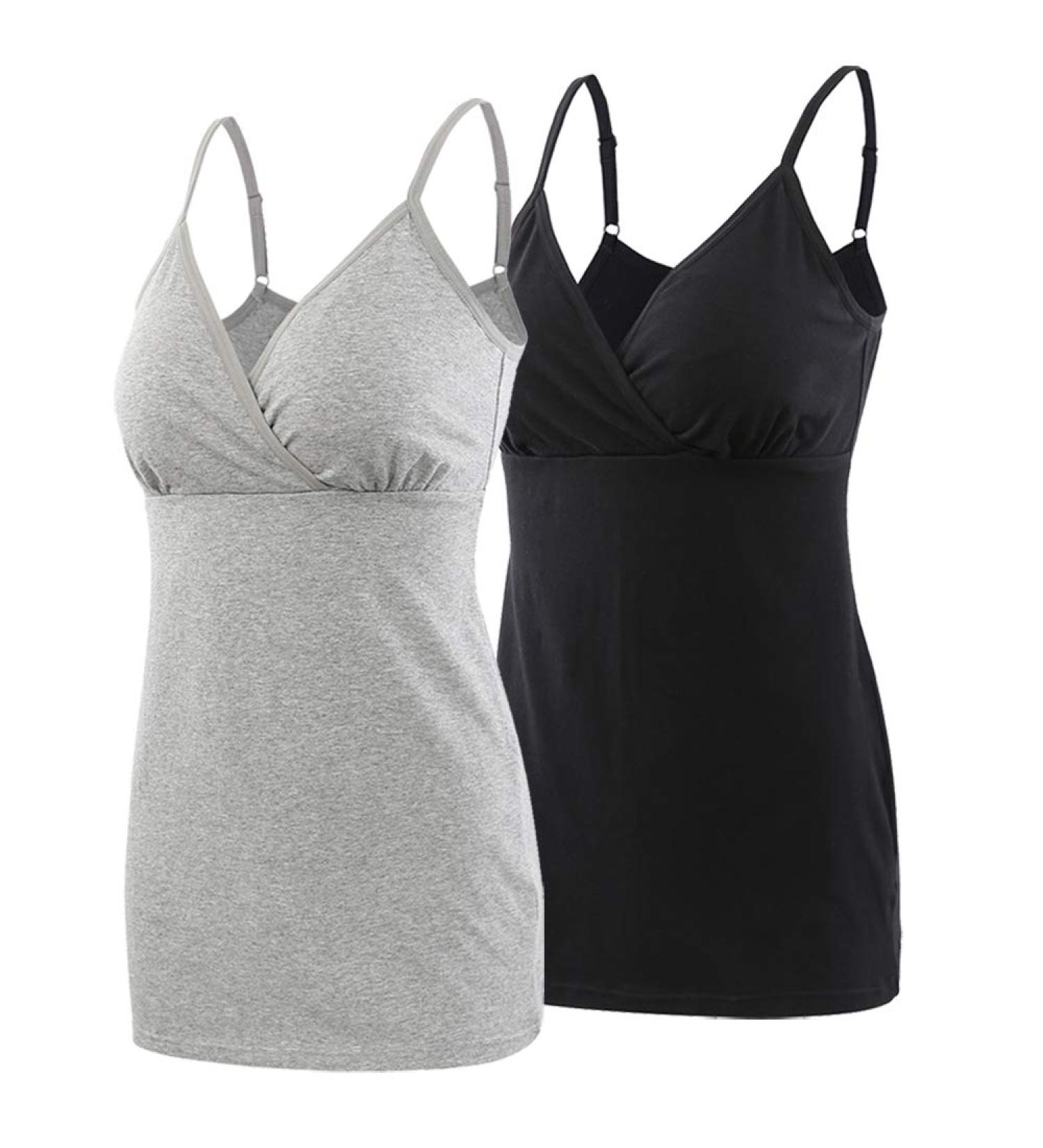 Manci Women's Cotton Maternity Pajama Top Tank Cami for Breastfeeding - Black+Gray - Size L - Buy Online on GoSupps.com