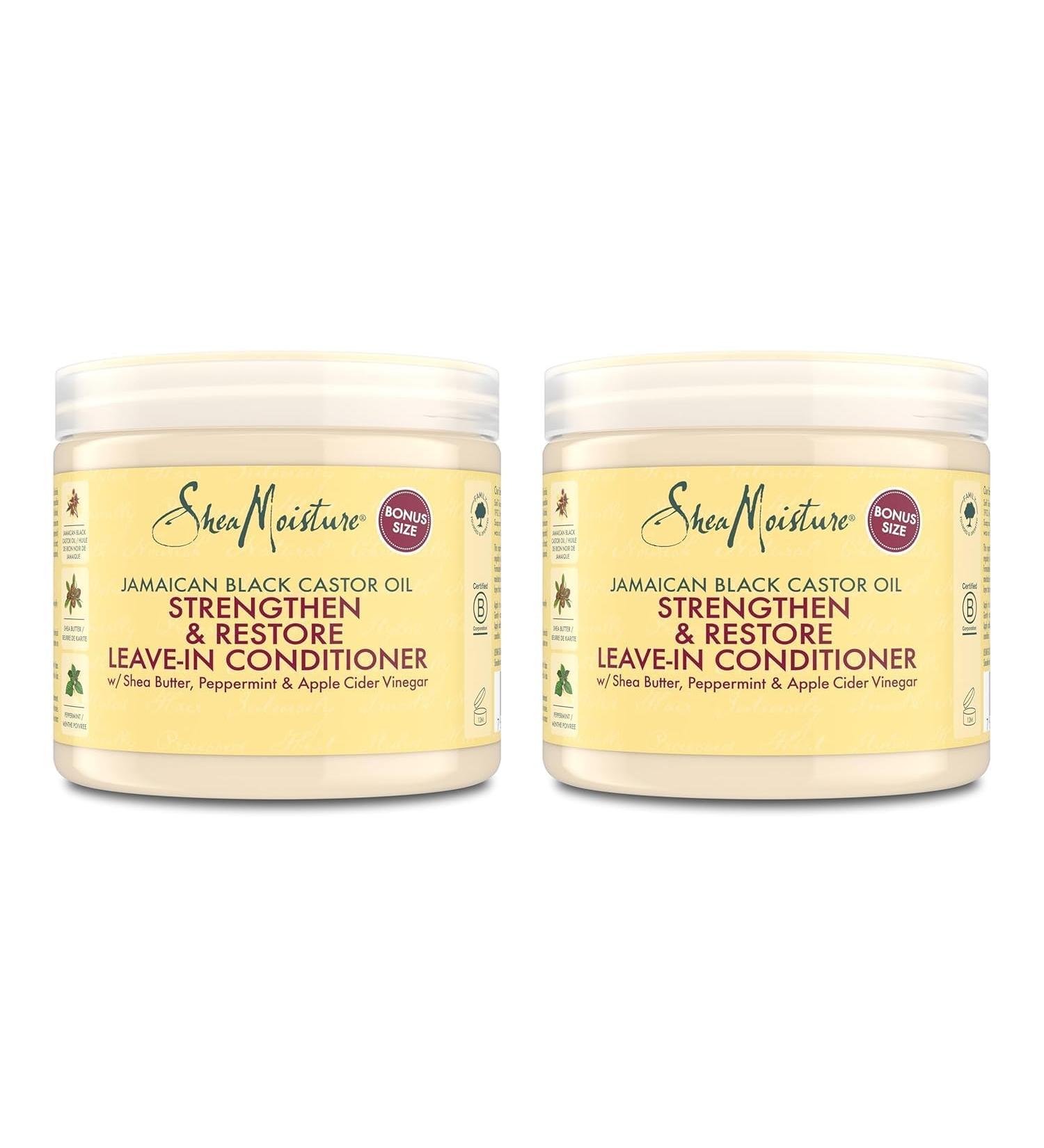 SheaMoisture Strengthen & Restore Leave-In Conditioner for Curly Chemically Treated or Heat Styled Hair Jamaican Black Castor Oil Hair Softener 2x 431ml - Buy Online on GoSupps.com