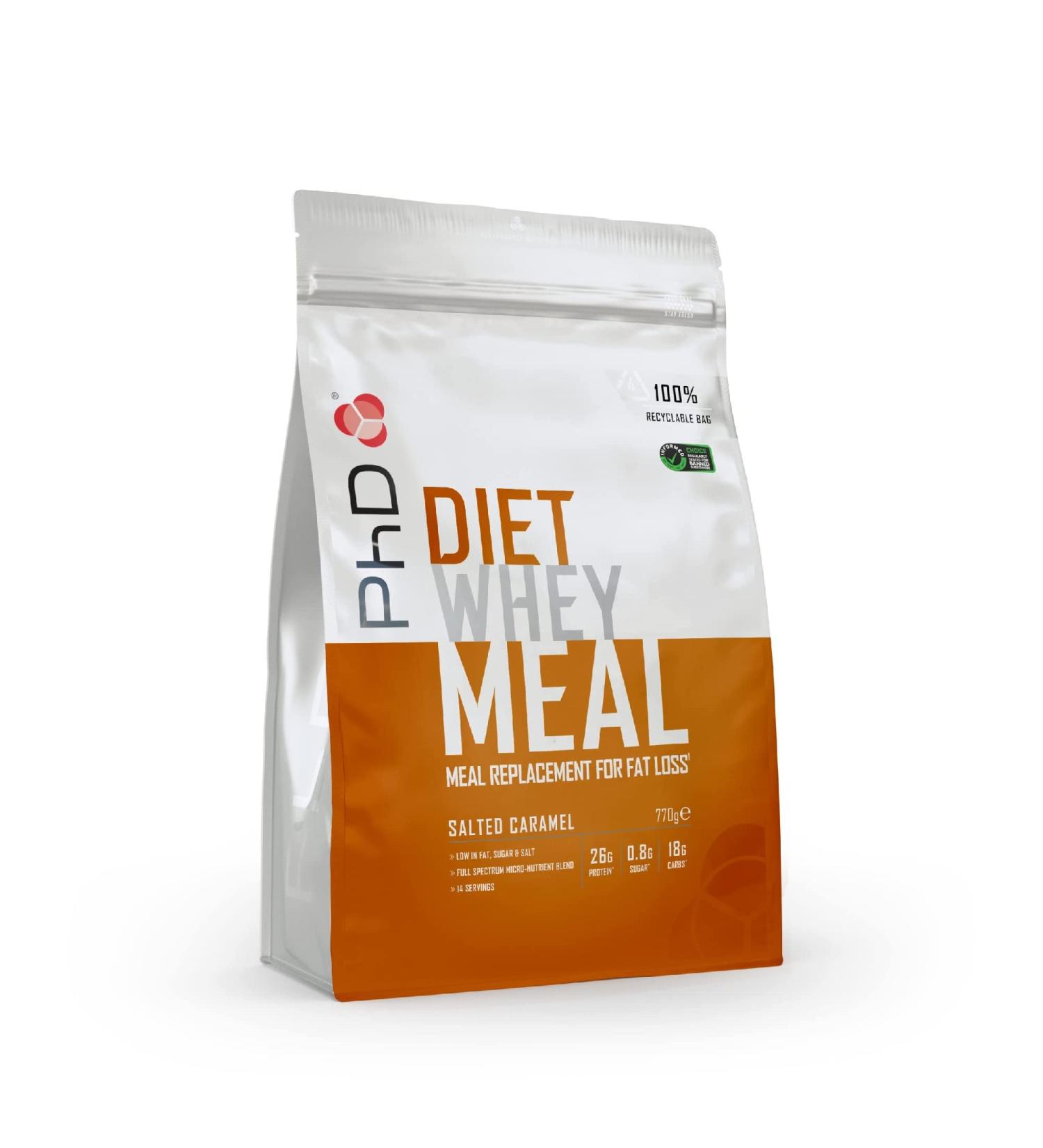 PhD Nutrition Diet Whey Meal Powder - 26g Protein Fat Burning Sustainable Weight Loss Sugar Arm 770g Salted Caramel - Premium eCommerce Product - Buy Online on GoSupps.com