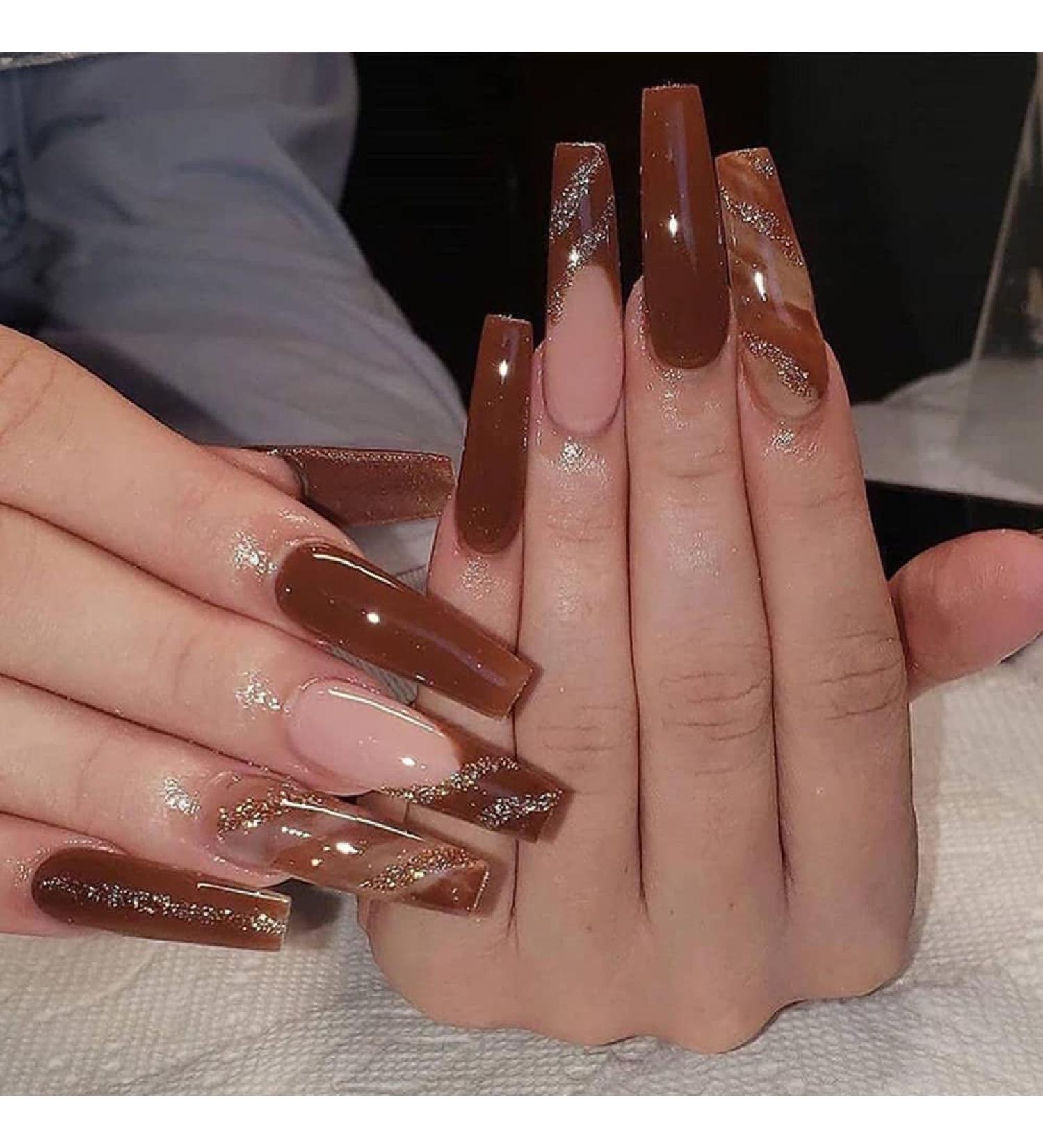 Maple Leaf Red Coffin False Nails Set - 24PCS Full Cover Acrylic Press On Nails with Glue Stickers for Women and Girls Nail Art - Buy Online on GoSupps.com