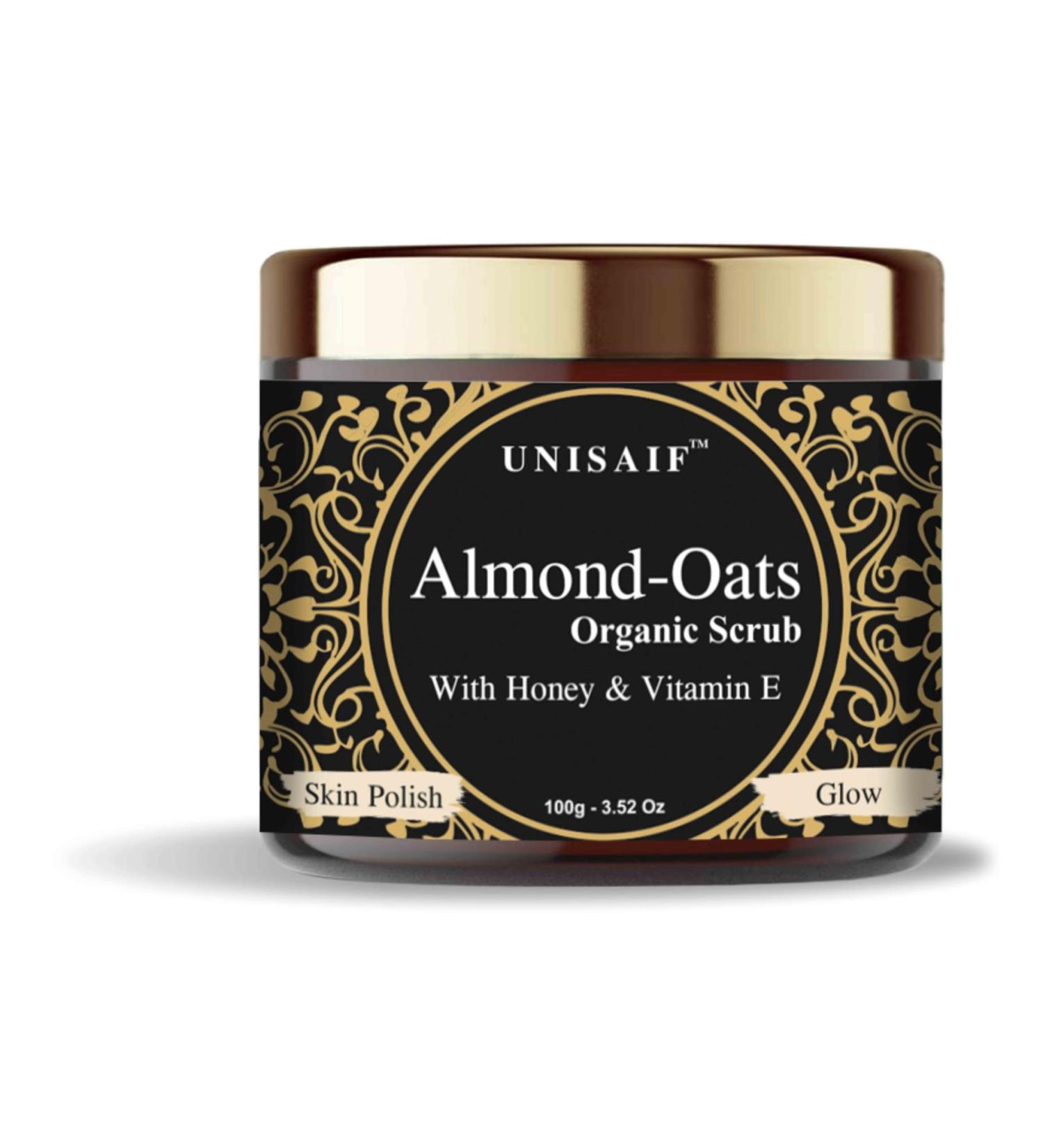 Unisaif Almond Oats Exfoliating Body Scrub - Face Exfoliator and Body Scrub for Smooth Radiant Skin with Honey & Vitamin E | Face Scrub to Skin Polish | Glow | Exfoliation (100g) - Buy Online on GoSupps.com
