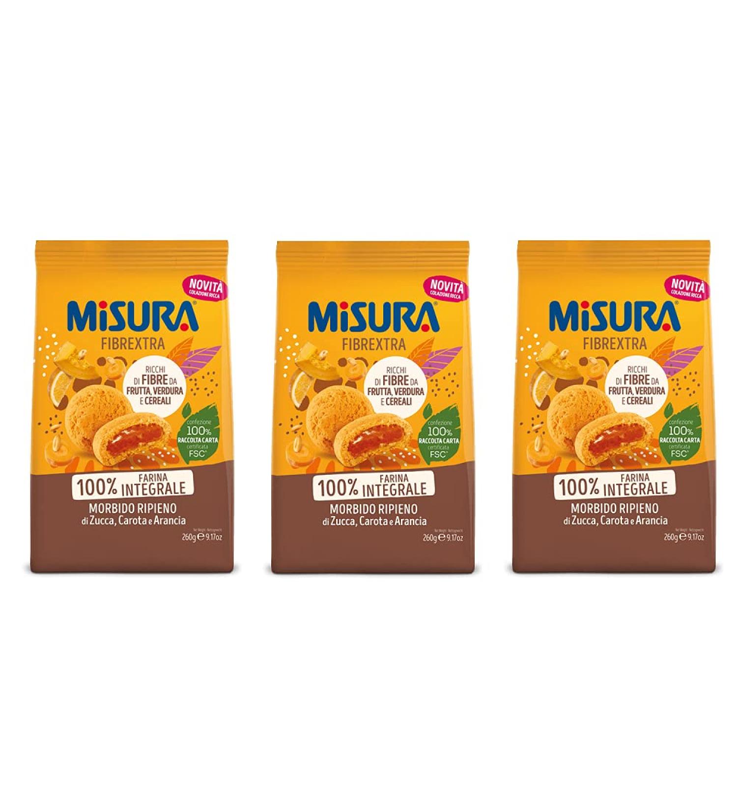 Misura Fibrextra Frollini Ripieni Pack of 3 wholemeal biscuits filled with pumpkin carrot and orange 260 g