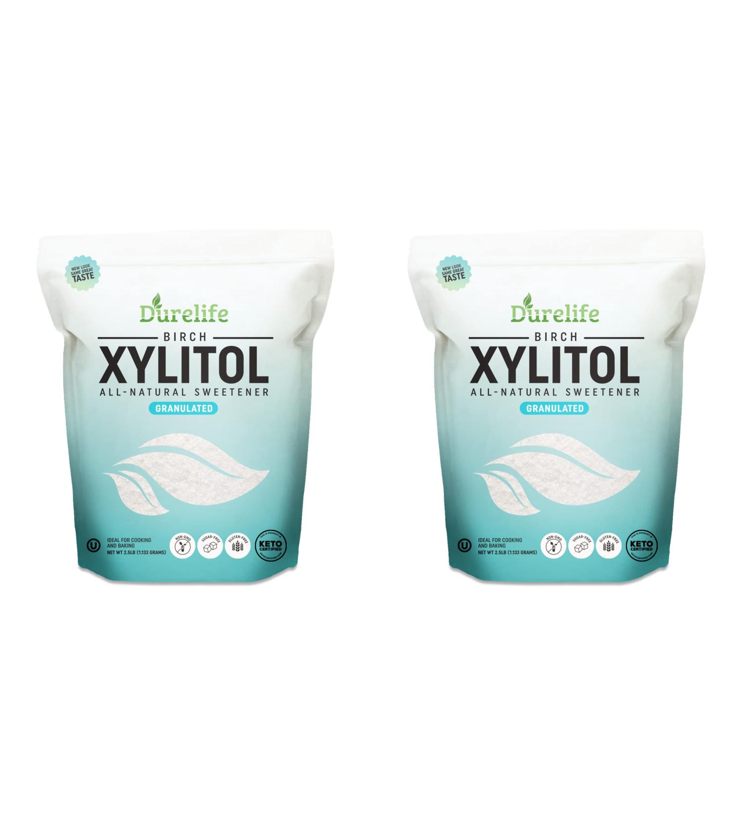 DureLife XYLITOL Sugar Substitute 2.5 LB Bulk 2 Pack - 100% Pure Birch Xylitol, Non-GMO, Gluten Free, Kosher - Natural Sugar Alternative (80 OZ) - Buy Online on GoSupps.com
