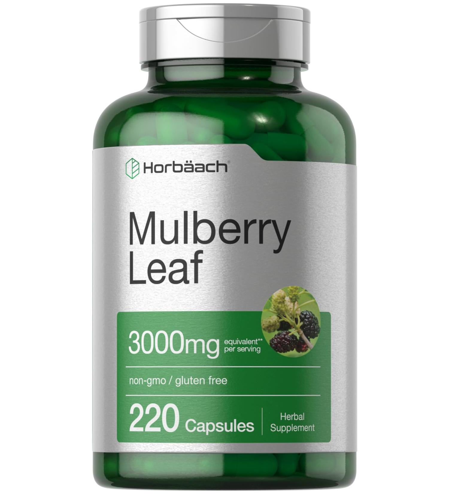 Horb ach Mulberry Leaf Extract Capsules 3000mg | 220 Count | Non-GMO Gluten Free Herbal Supplement - Buy Online on GoSupps.com