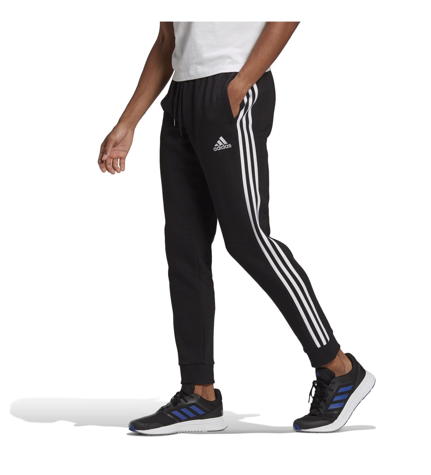 adidas Men's Essentials Fleece Tapered Cuff 3-Stripes Pants Medium Black/White