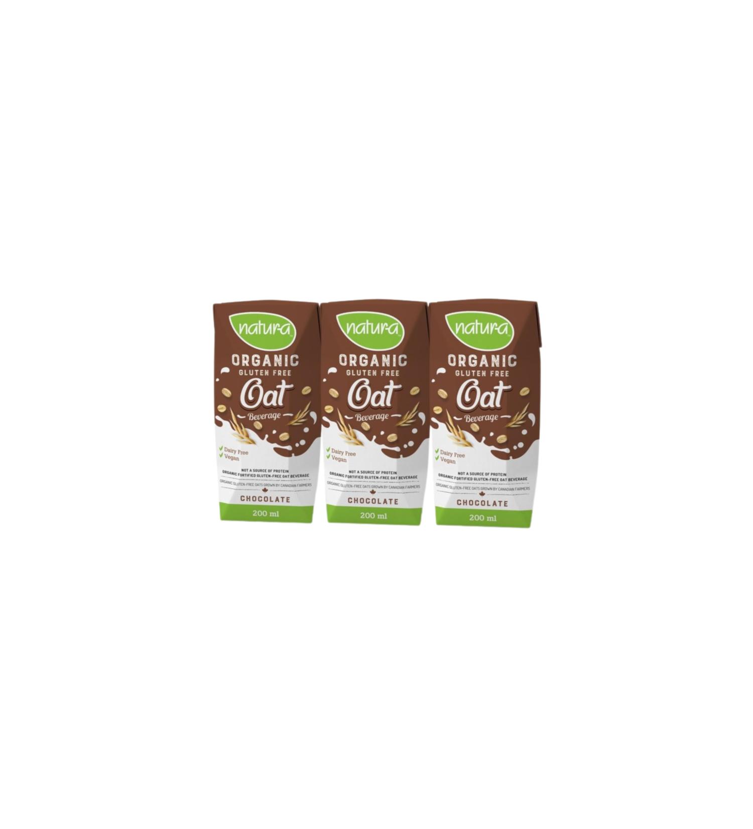 NATURA Mini Chocolate Oat Milk - Organic & Gluten Free - Dairy Free - Vegan - Shelf Stable - Plant Based Beverage - Non-GMO - Perfect for Lunch Box - Made in Canada | 200ml (Pack of 3) Chocolate - Oat - Buy Online on GoSupps.com