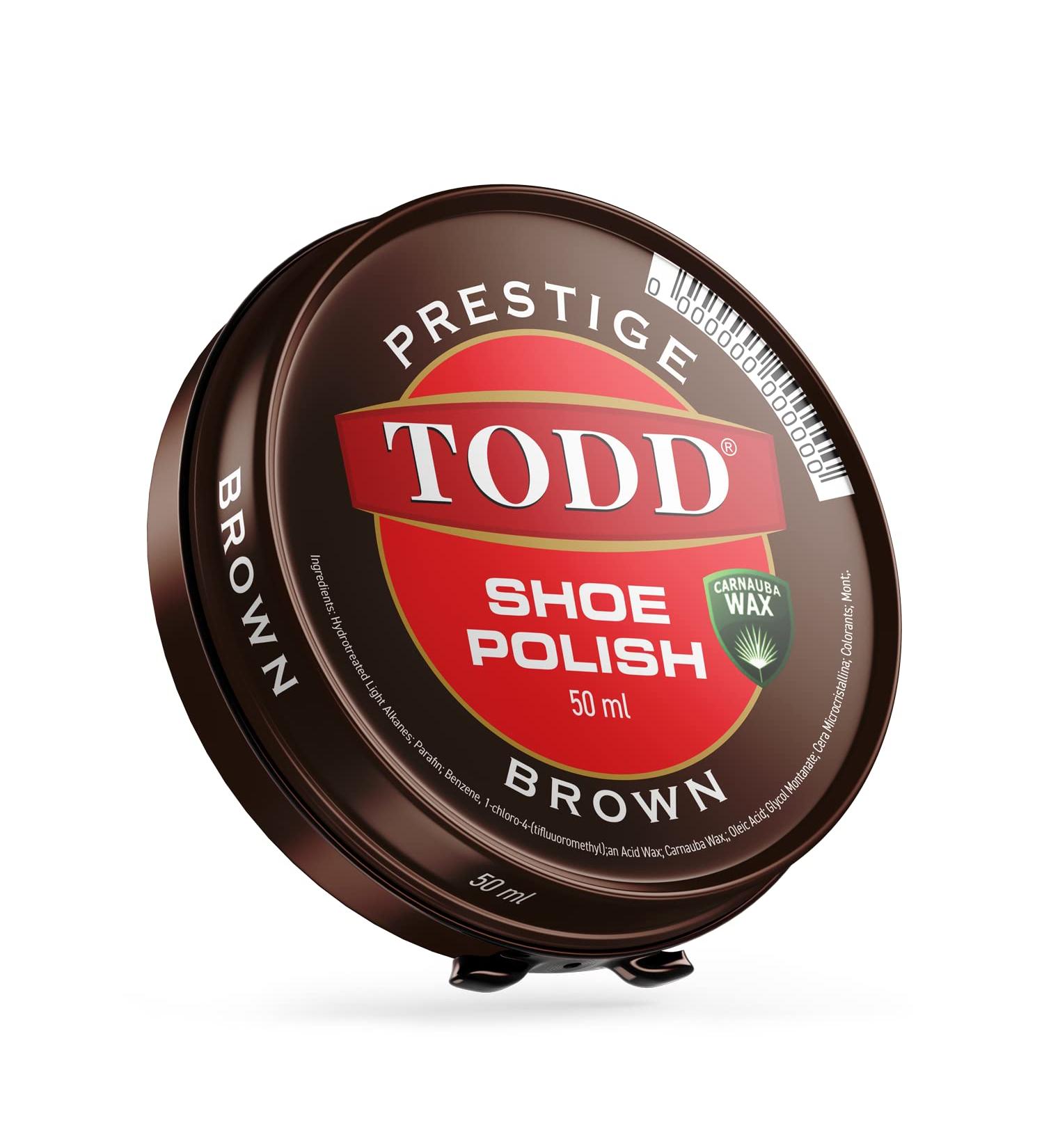 TODD Prestige Shoe Polish Brown Dark Tan High Gloss for Leather Metal Tin 50ml