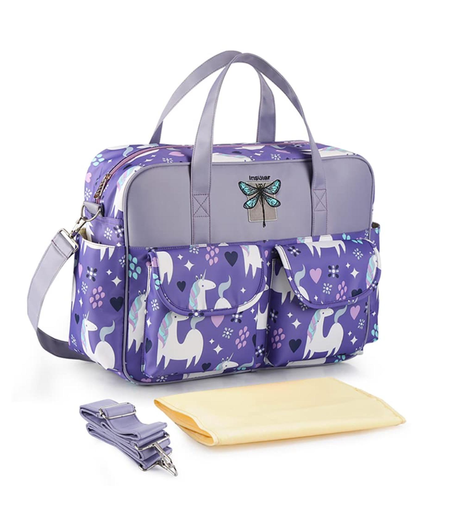 Kamay's Waterproof Purple Unicorn Diaper Bag | Lightweight Mummy Shoulder Tote with Changing Mat - Buy Online on GoSupps.com