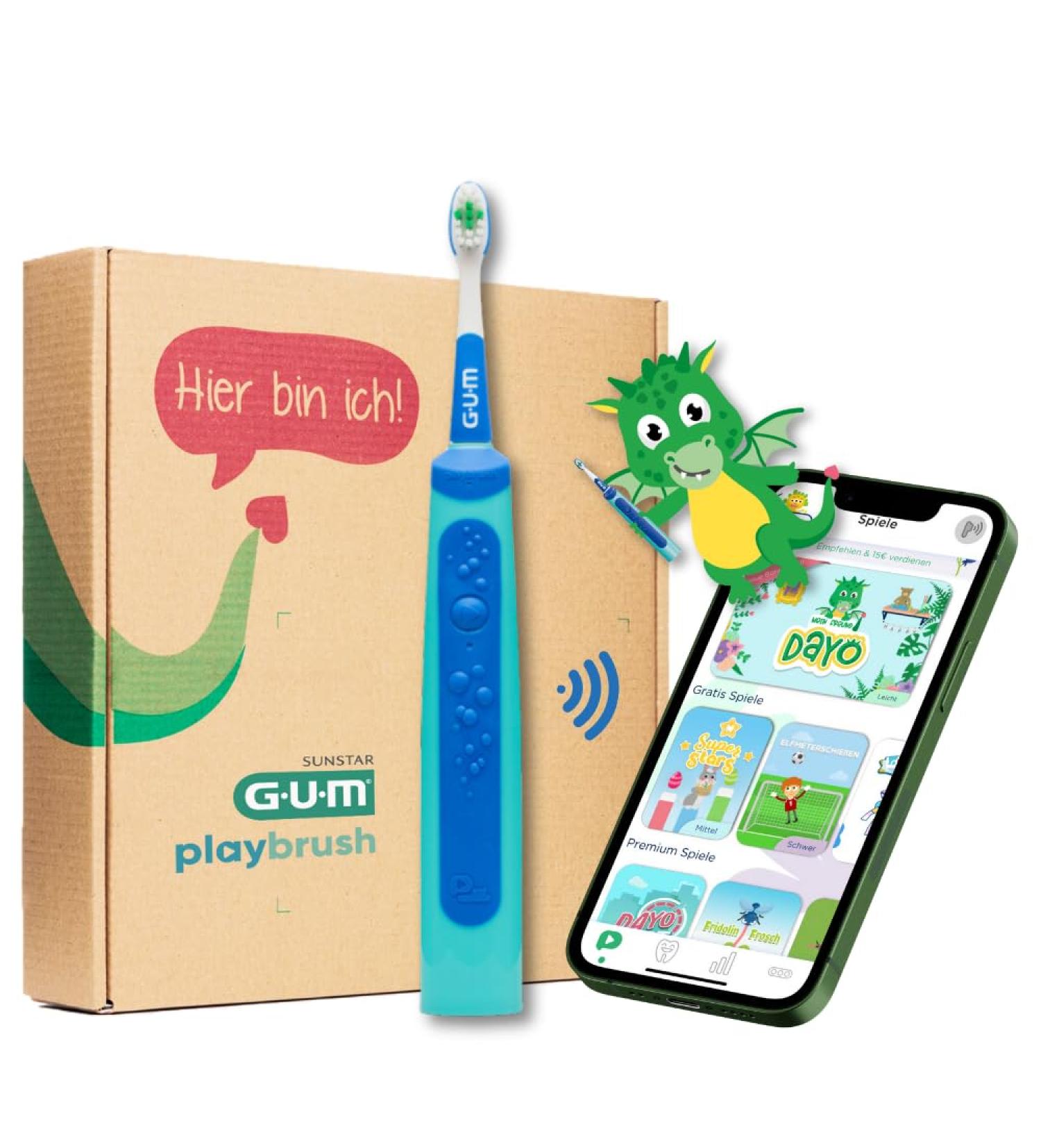 Gum Playbrush Kids 3+ | Smart Electric Toothbrush with Interactive App Timer & Pressure Control - Blue - Buy Online on GoSupps.com