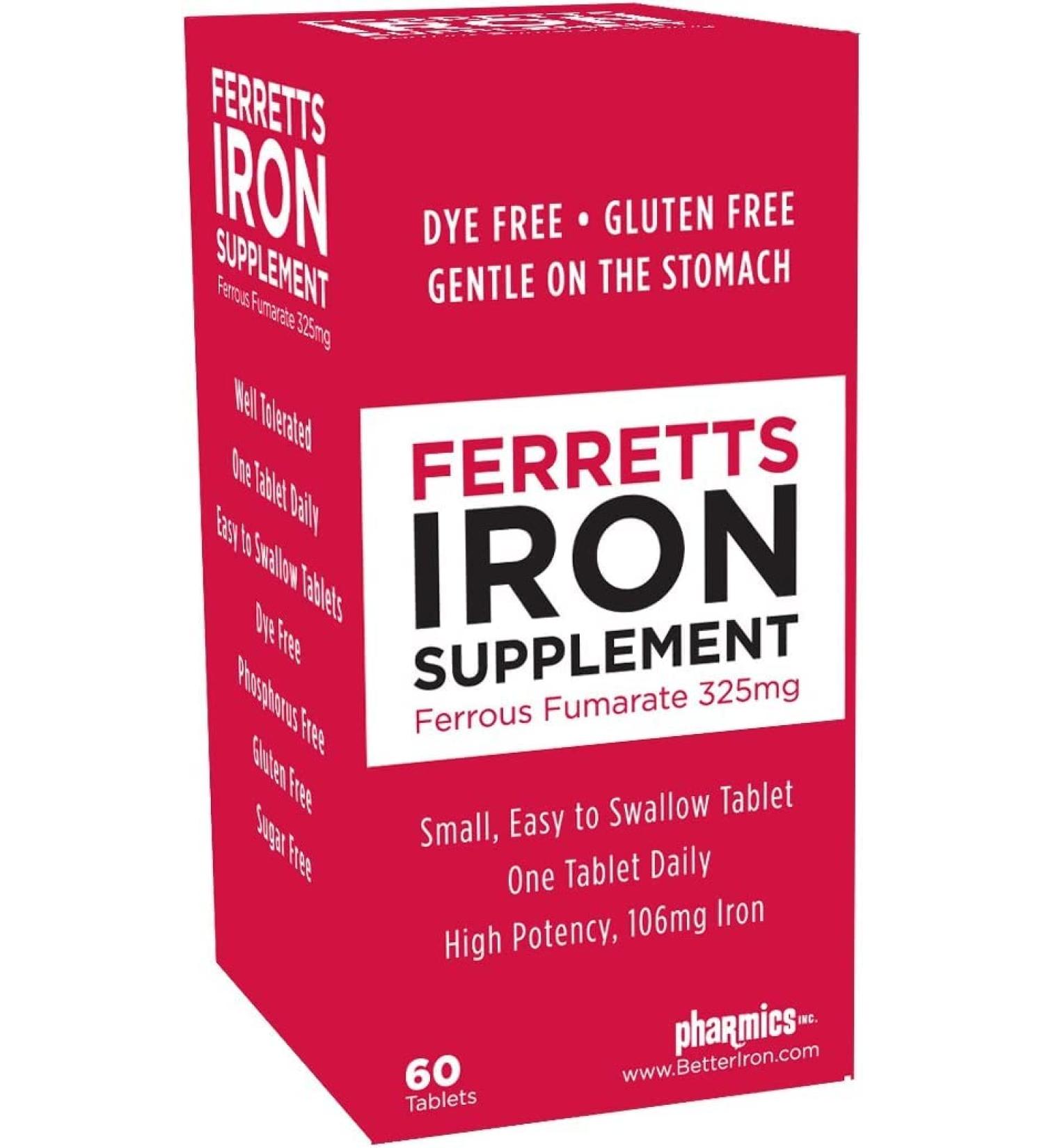 Ferret Ferrous Fumarate 325mg - 60 Tablets Unflavored - 60 Count (Pack of 1) - Buy Online on GoSupps.com
