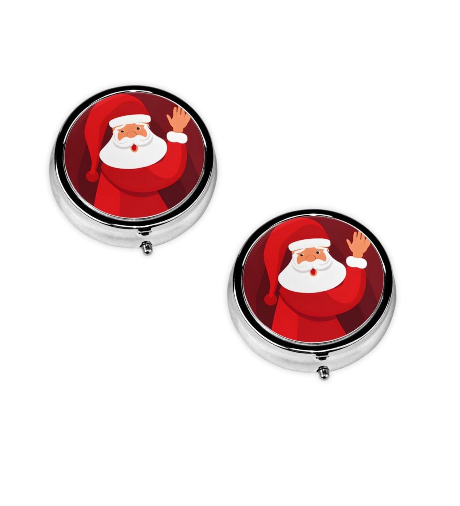 Cute Santa Claus Print Round Pill Box | 3 Compartment Portable Medicine Organizer for Travel & Vitamins - Buy Online on GoSupps.com