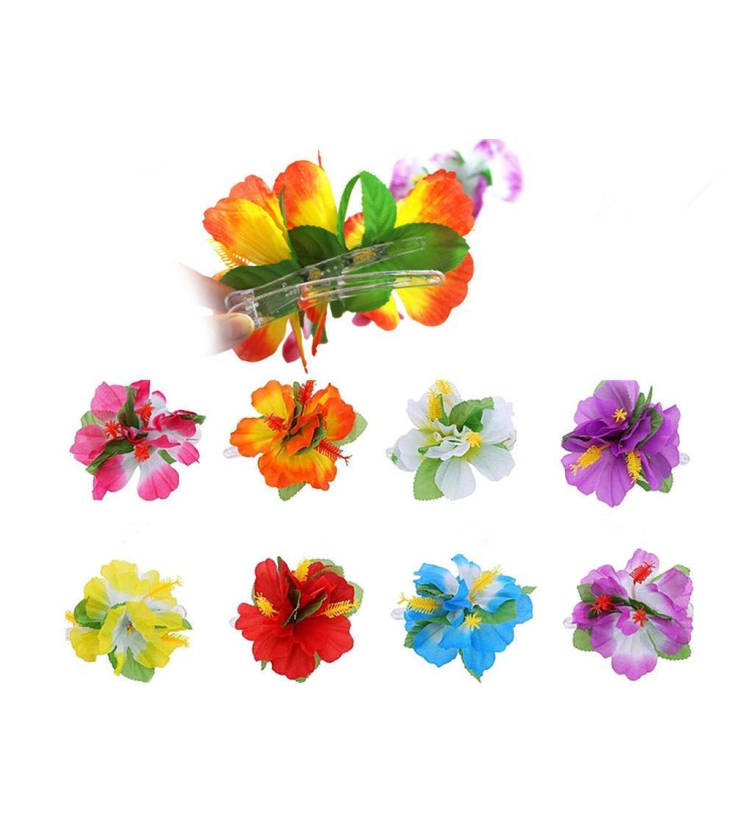 Hawaiian Hibiscus Flower Hair Clips - Set of 8 Fabric Artificial Tropical Barrettes for Luau Beach Party - Buy Online on GoSupps.com