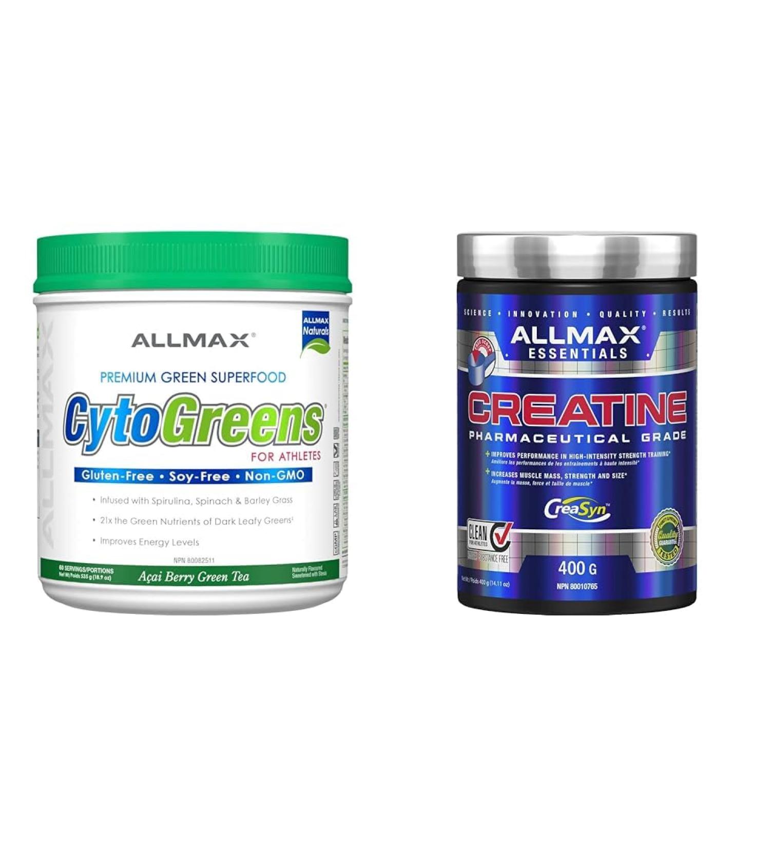 CytoGreens - Acai Berry Green Tea - 60 serving 535-gram & ALLMAX Nutrition - Creatine Monohydrate Micronized Creatine Powder for Strength and Muscle Recovery Gluten Free & Fast Absorbing 400g - Buy Online on GoSupps.com