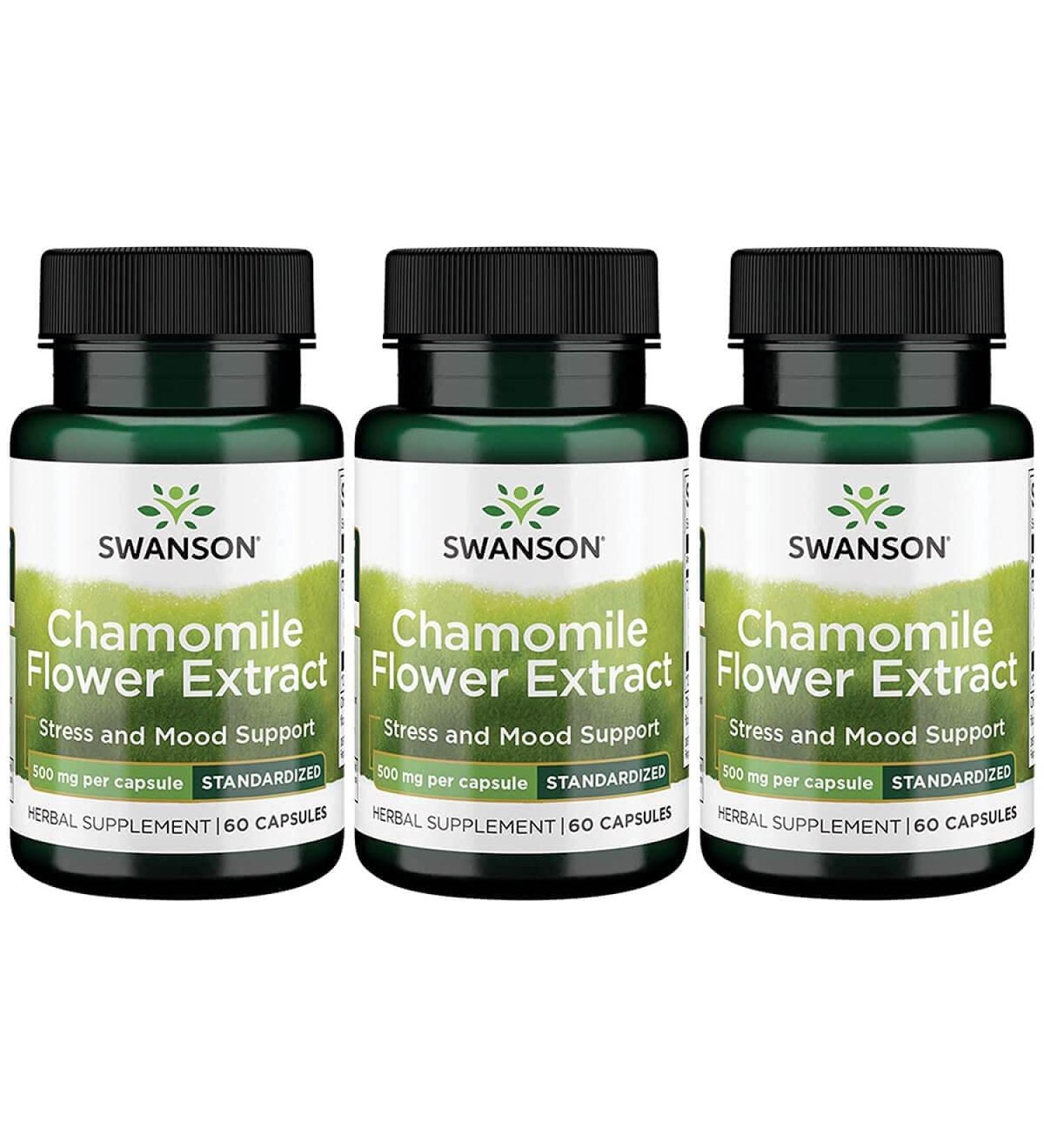 Swanson Chamomile Flower Extract 500mg - 60 Capsules per Pack - Standardized to 1.2% Apigenin - 3 Pack - Natural Sleep & Relaxation Aid - Buy Online on GoSupps.com