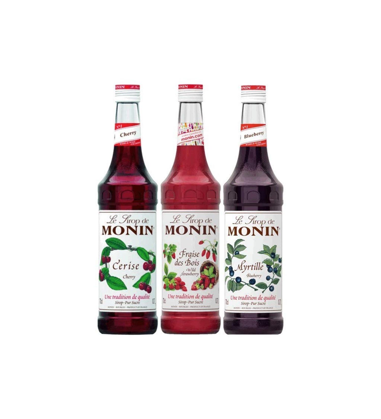 Monin MONIN - Red Berry Assortment - Cherry Wild Strawberry and Blueberry Syrup - Natural Flavors - 3 x 70cl