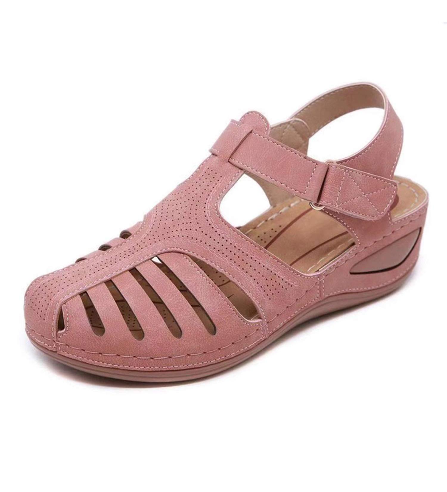 Shop Women's Summer Sandals - Comfortable Wide Fit Vintage Peep Toe Suede Flats - Buy Online on GoSupps.com