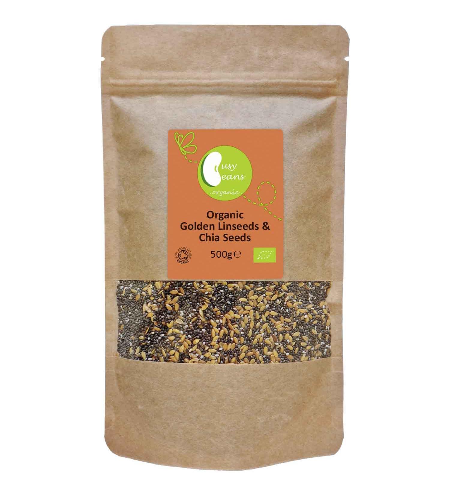 Organic Golden Linseeds & Chia Seeds - by Busy Beans Organic (500g)