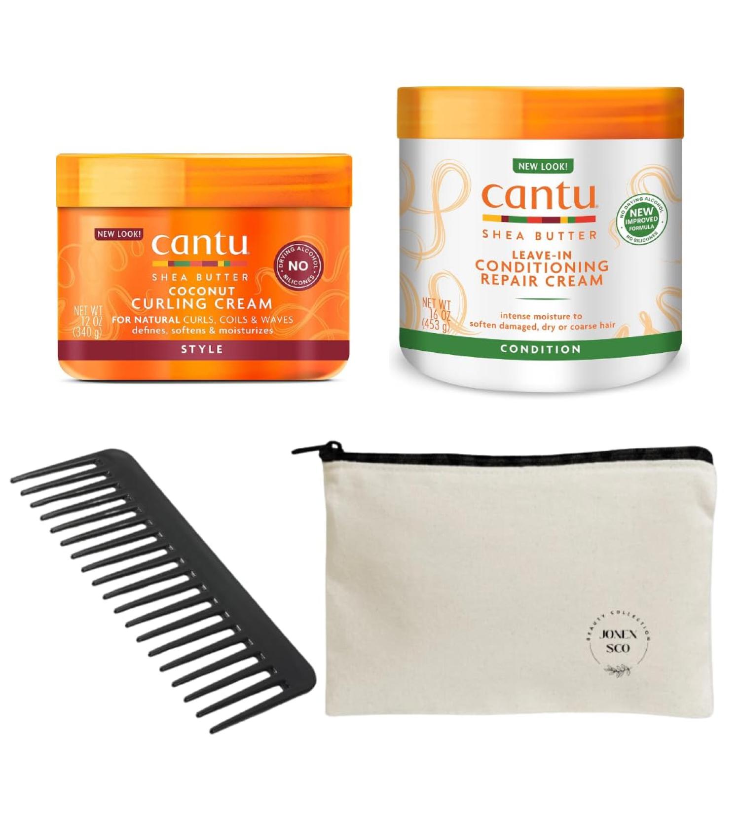 Shea Butter Curl Defining Cream Bundle - Curling Cream Leave In Conditioner with JONEX SCO Wide Tooth Comb for Curly Hair and Cosmetic Travel Bag (4 Items) - Buy Online on GoSupps.com