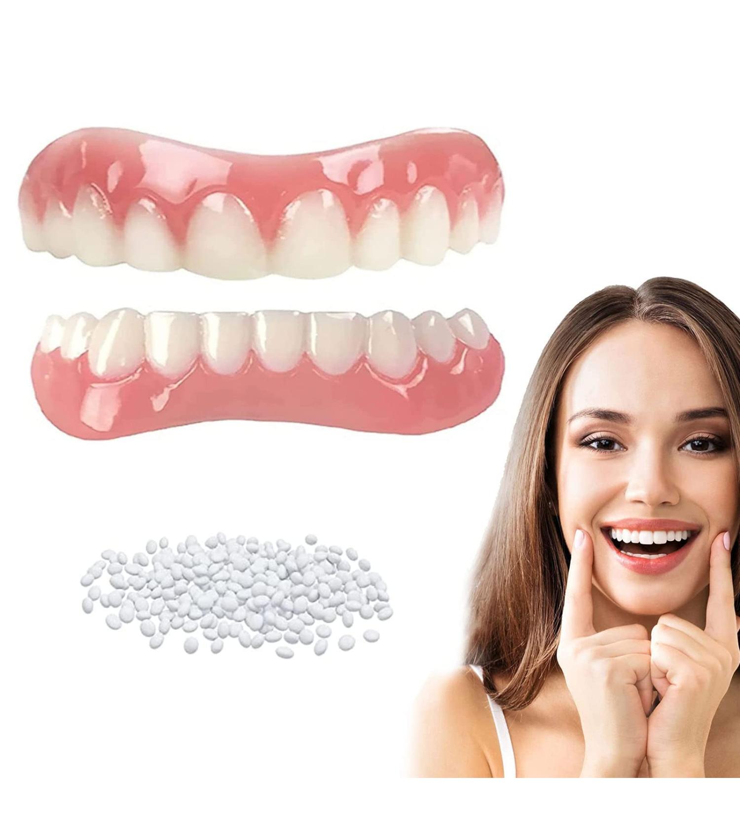 1 Set Fake Teeth  Upper and Lower Matching Set Dentures Teeth for Women and Men  Dental Veneers for Temporary Teeth Restoration  Regain Confident Smile (1 Pairs)