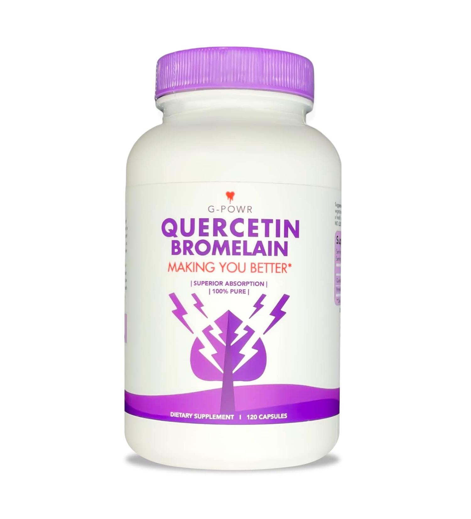 G-Powr Quercetin Bromelain Supplement 965mg 120 Capsules - Immune, Joint & Heart Support - Anti-Inflammatory Formula for Energy - Men & Women - Buy Online on GoSupps.com