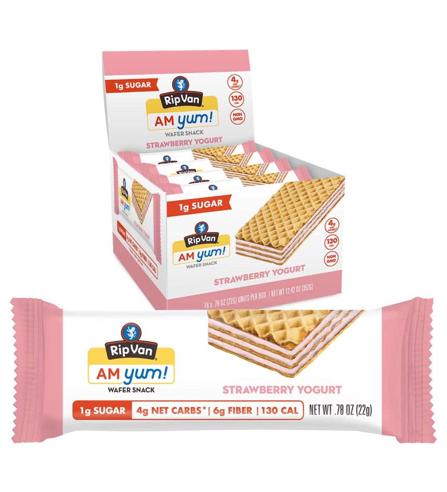 Rip Van AM YUM Strawberry Yogurt - Keto, Non-GMO, Healthy Snack - Low Carb, Low Sugar & Calorie (16 Count) - Buy Online on GoSupps.com