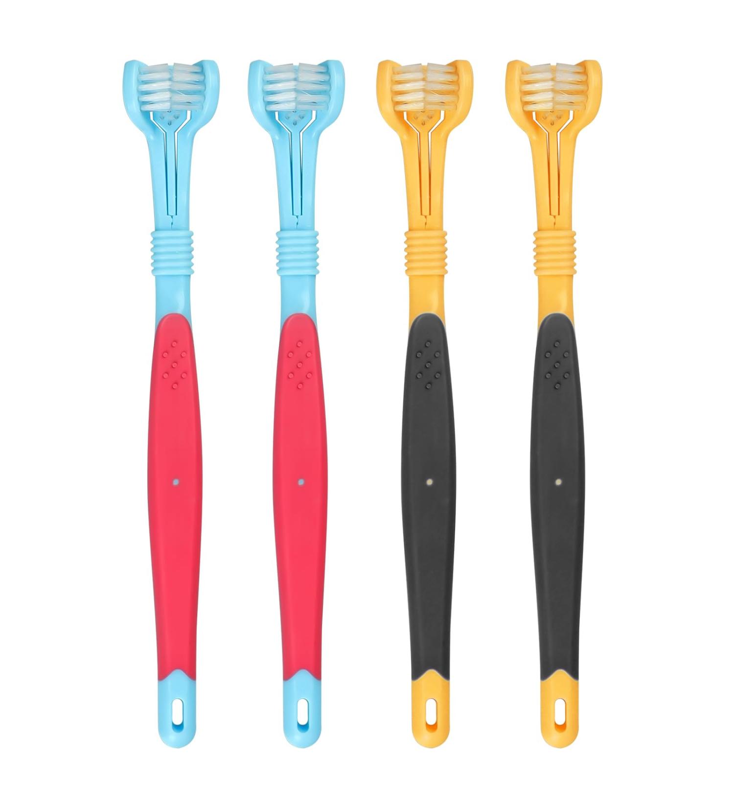 Dog Toothbrush Cat Teeth Cleaning Toothbrush Triple Head Pet Dog Toothbrush Teeth Care Dog Cat Cleaning Mouth Health Supplies Yellow+blue - Buy Online on GoSupps.com