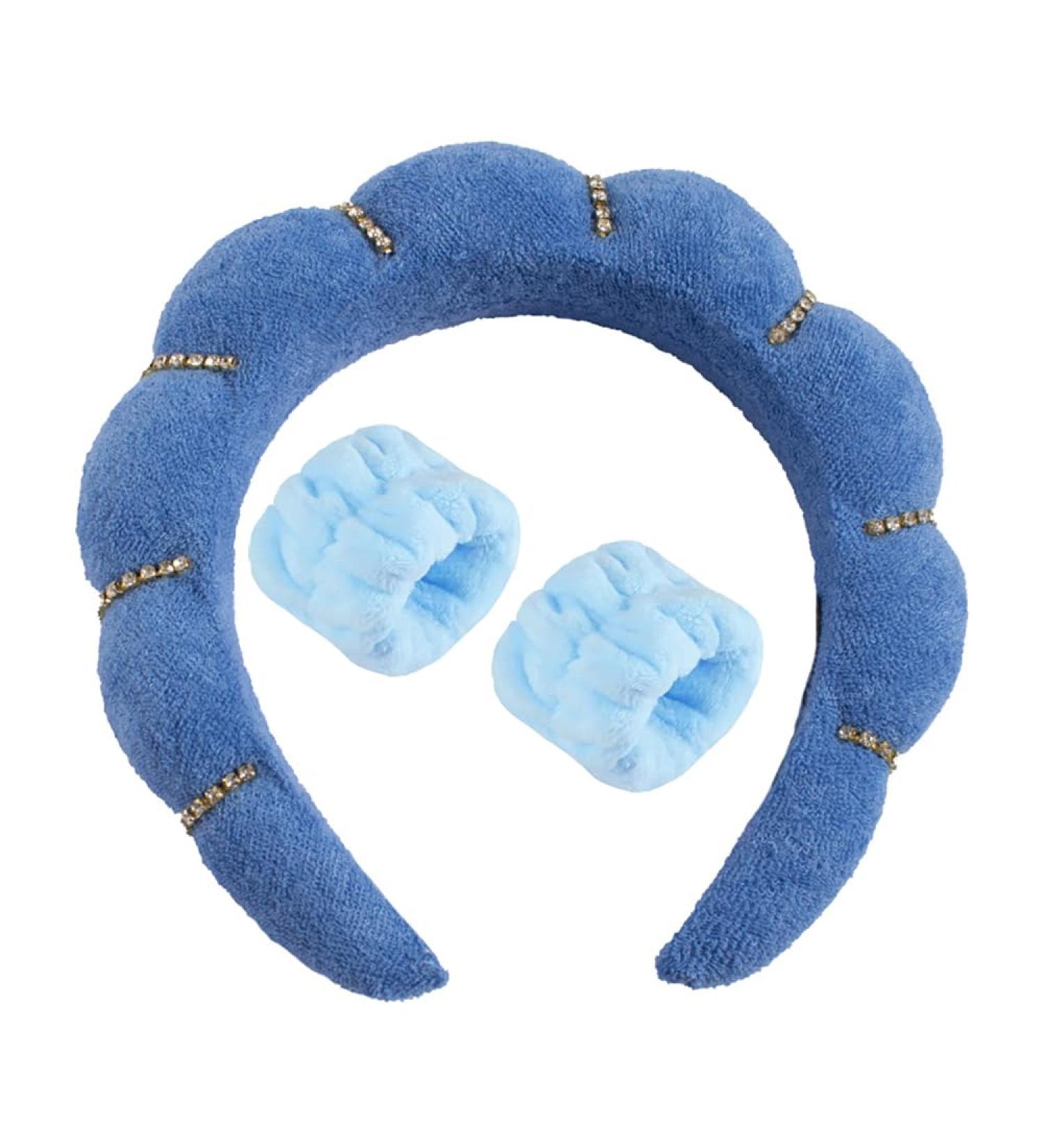 Vamotto Women's Makeup Headband with 2 Wash Wristbands- Soft Non-Slip SPA and Wash Headband for Daily Beauty Routine Perfect for Face Washing Skincare (Blue) - Buy Online on GoSupps.com